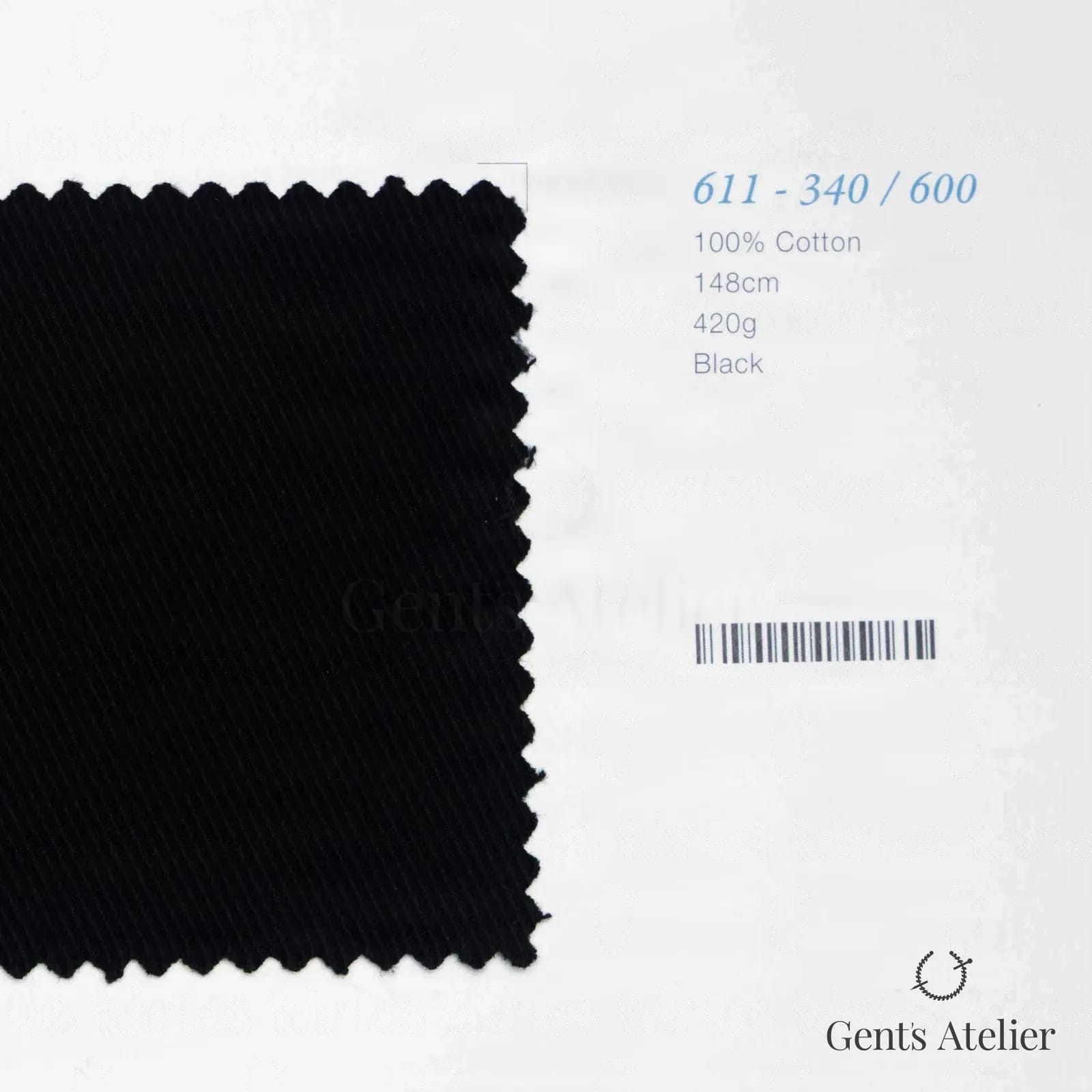 Образец ткани Marzoni 611 - 340 / 600 с этикеткой — Чёрный