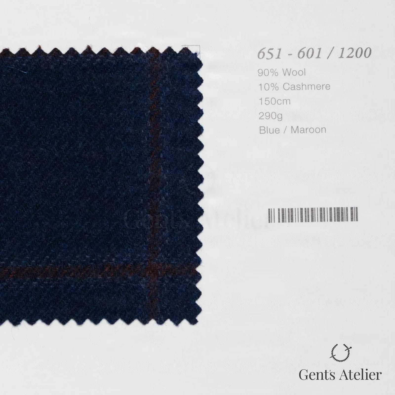 Образец ткани Marzoni 651 - 601 / 1200 с этикеткой — Синий / Бордовый