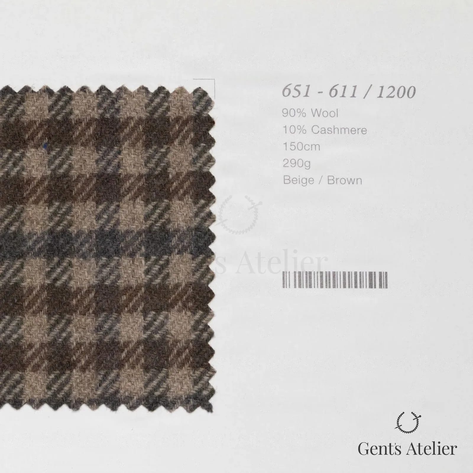 Образец ткани Marzoni 651 - 611 / 1200 с этикеткой — Бежевый / Коричневый