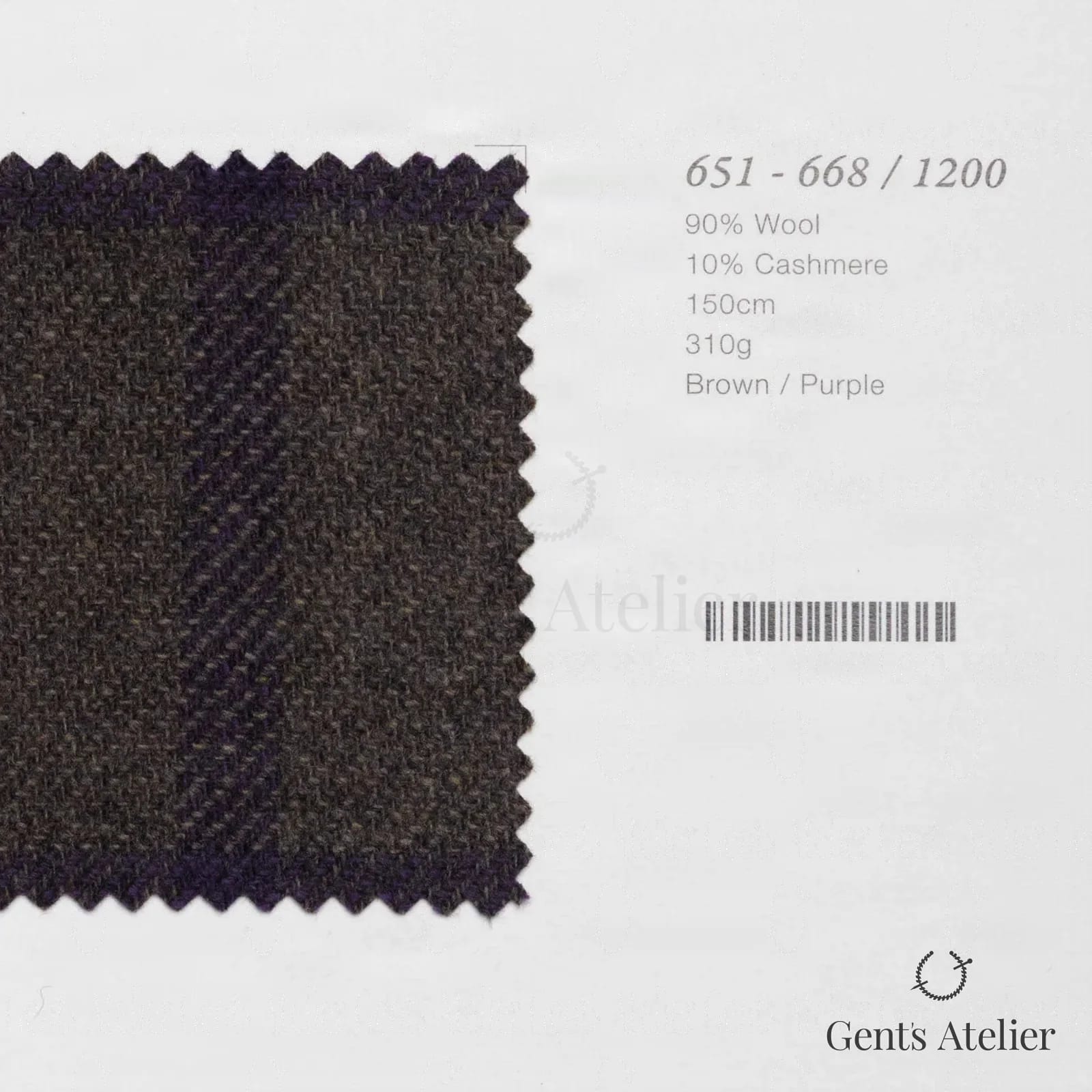 Образец ткани Marzoni 651 - 668 / 1200 с этикеткой — Коричневый / Фиолетовый