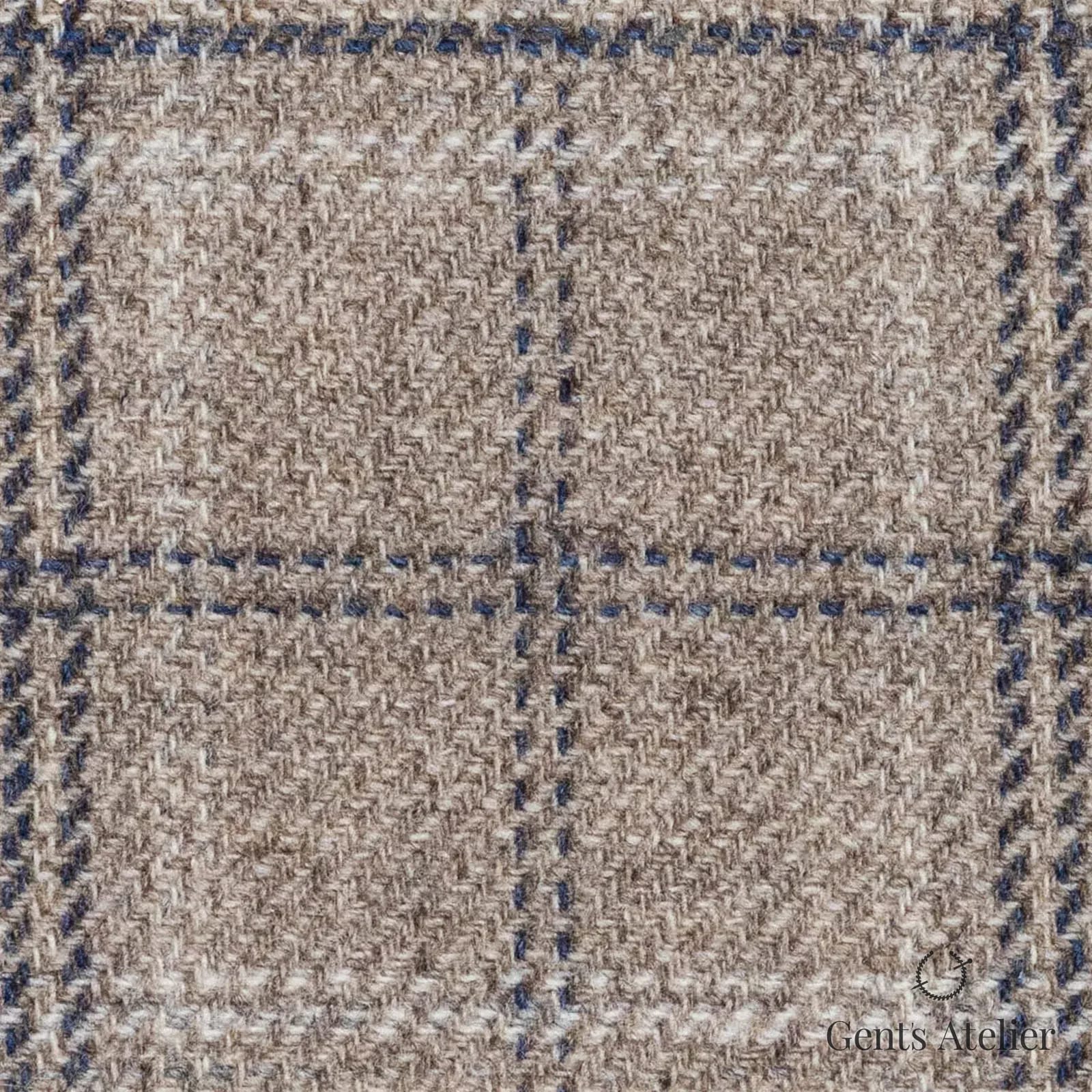 Костюмная ткань Marzoni 651 - 688 / 1500 — Бежевый / Синий, оконная клетка, 90% шерсть, 10% кашемир