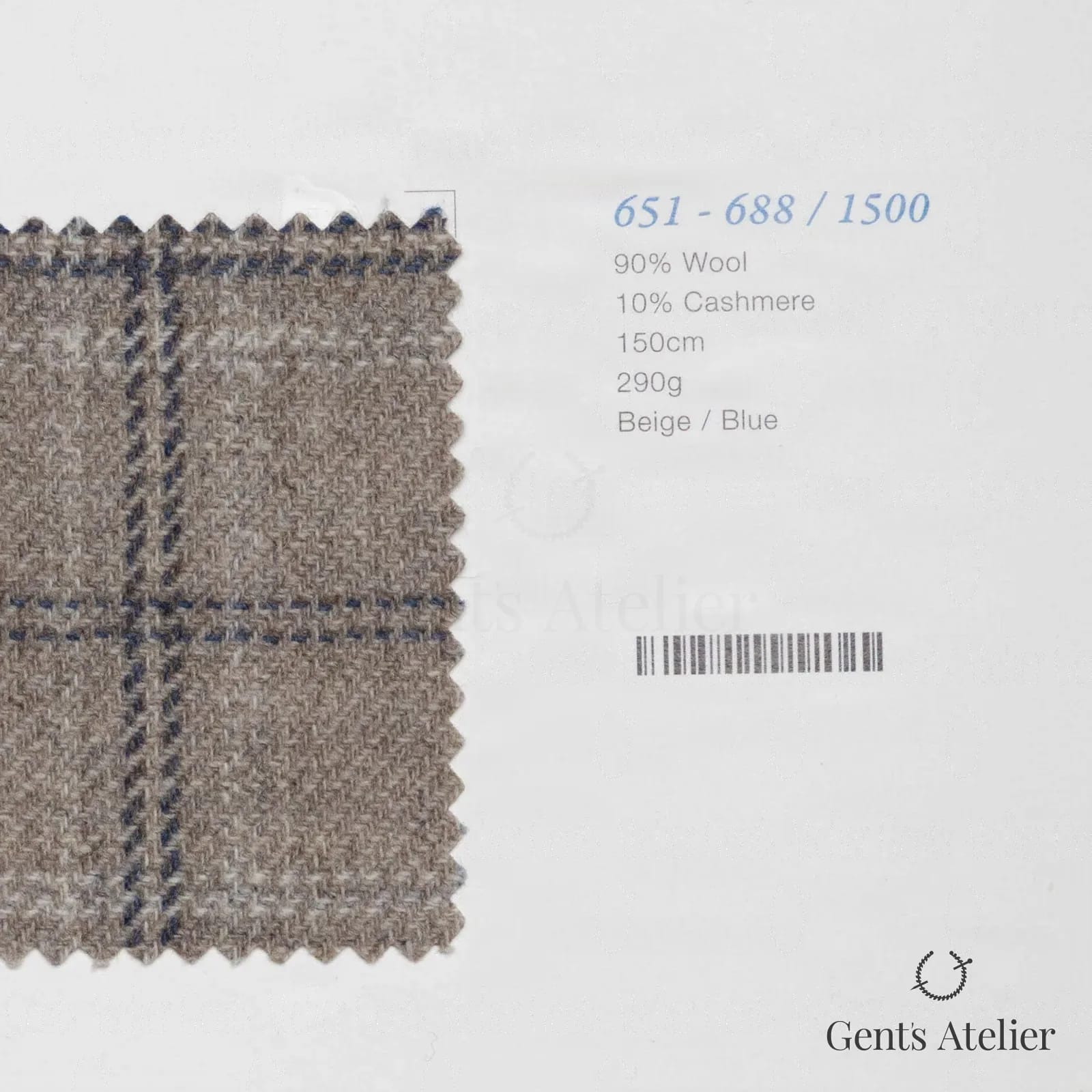 Образец ткани Marzoni 651 - 688 / 1500 с этикеткой — Бежевый / Синий