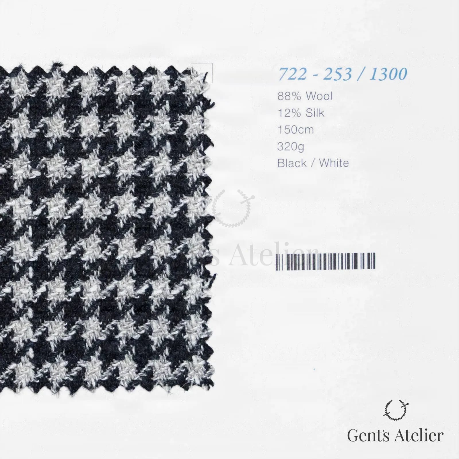 Образец ткани Marzoni 722 - 253 / 1300 с этикеткой — Чёрный / Белый