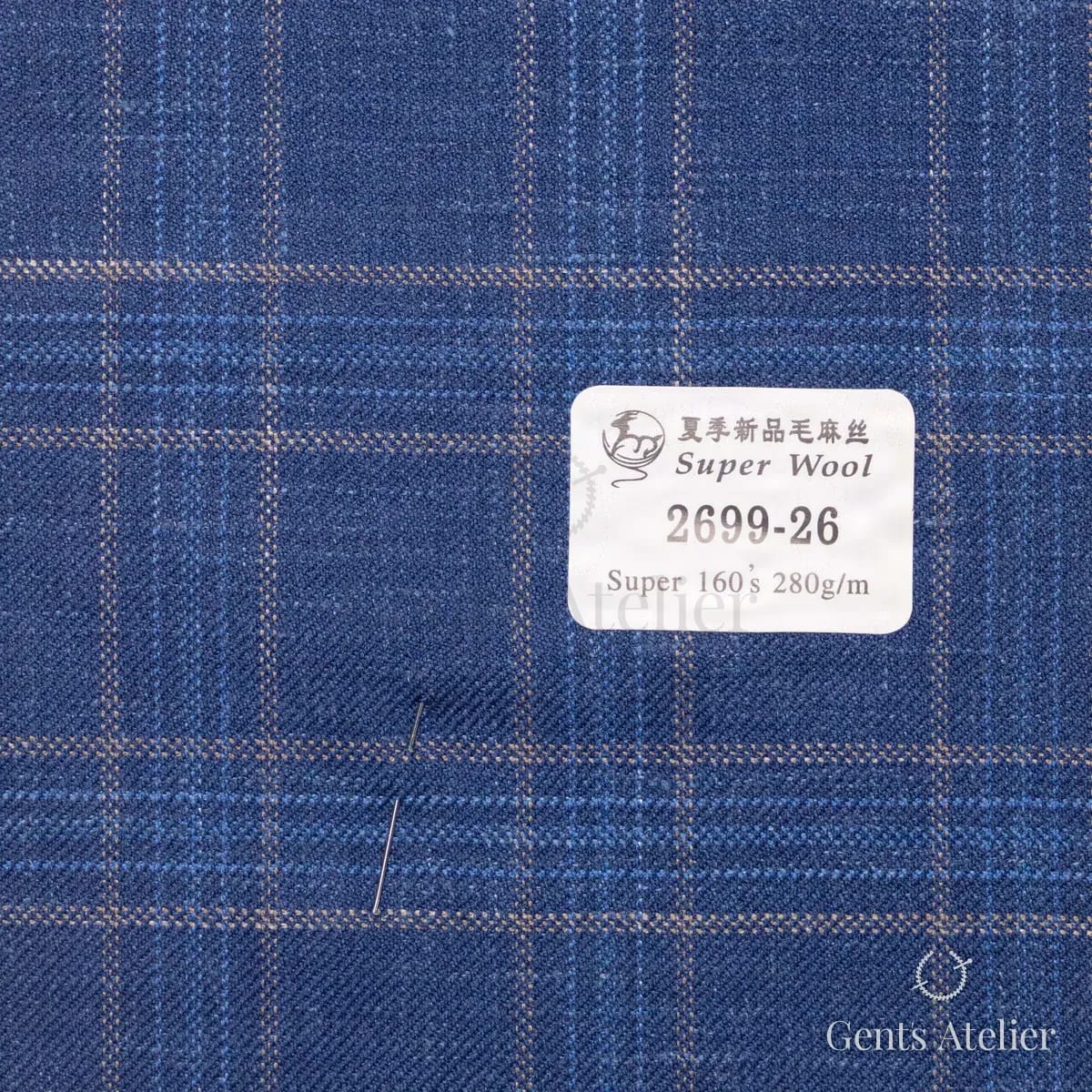 Образец ткани Gent's Colors 2699-26 с этикеткой, синий