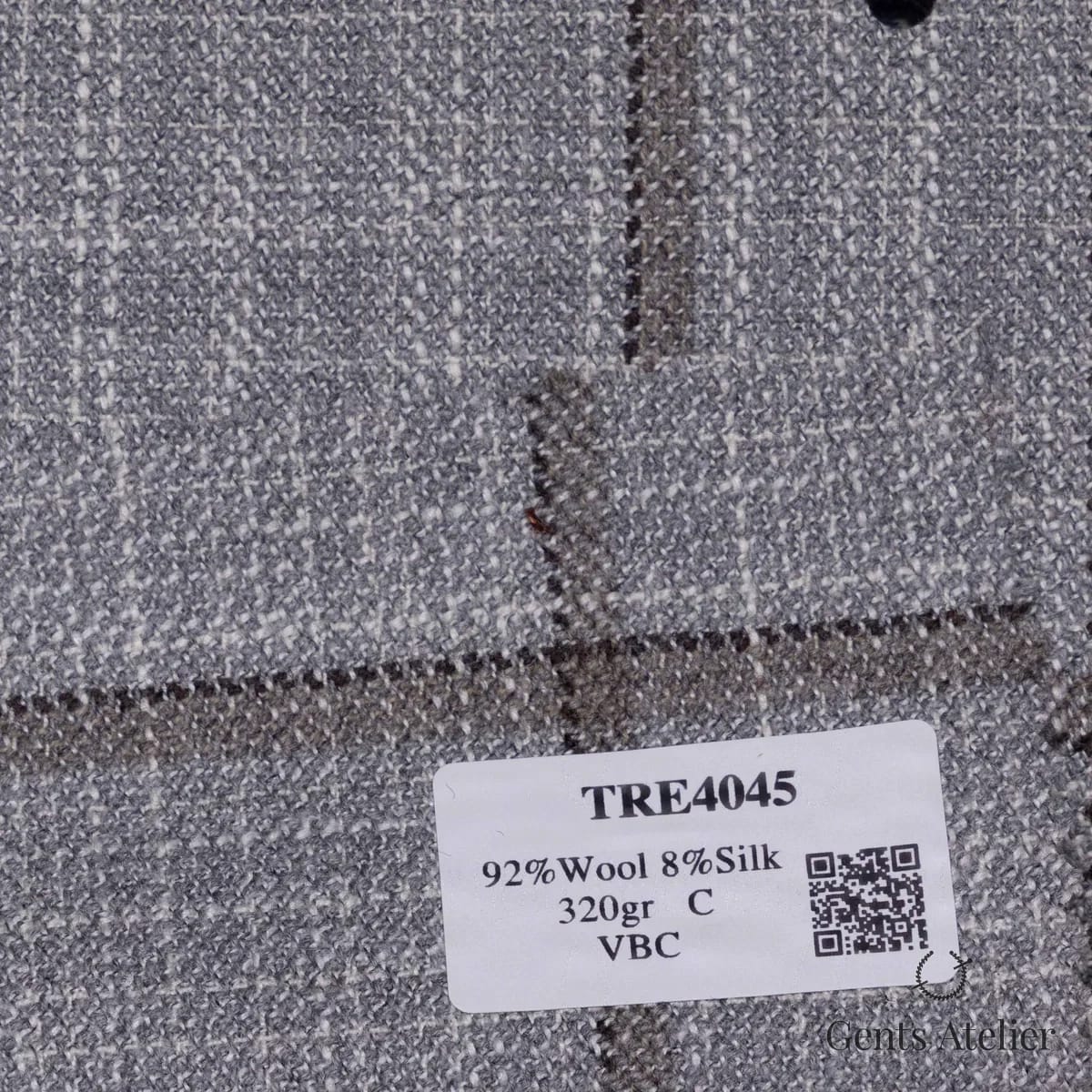Образец ткани RB40 TRE4045 с этикеткой, светло-серый меланж с коричневым окном