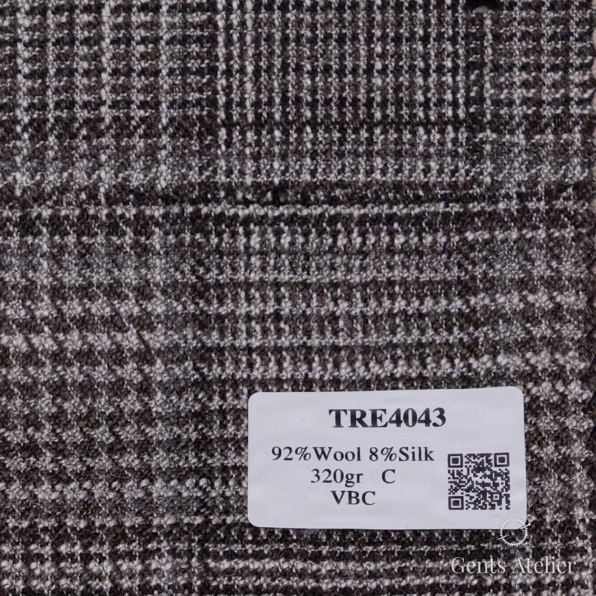 Образец ткани RB40 TRE4043 с этикеткой, тёмный коричнево-серый глен-чек