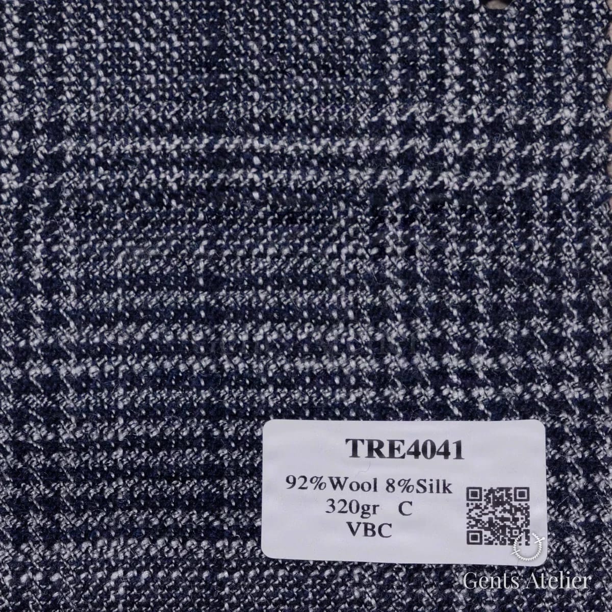 Образец ткани RB40 TRE4041 с этикеткой, тёмно-синий глен-чек со светло-серым
