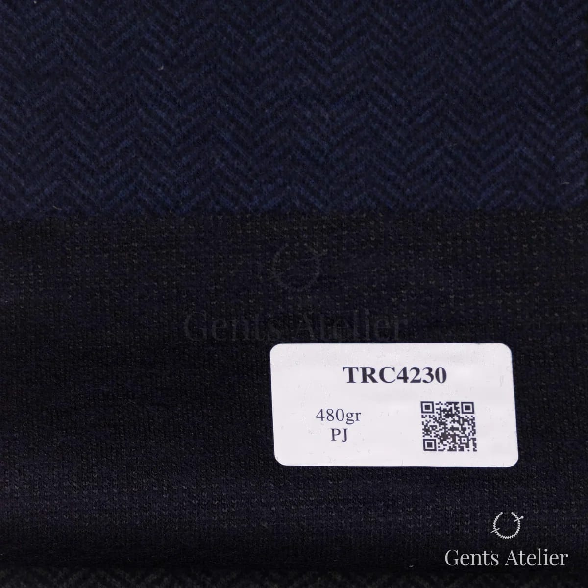 Образец ткани Soft Coats and Knits TRC4230 с этикеткой, тёмно-синий меланжевый зигзаг
