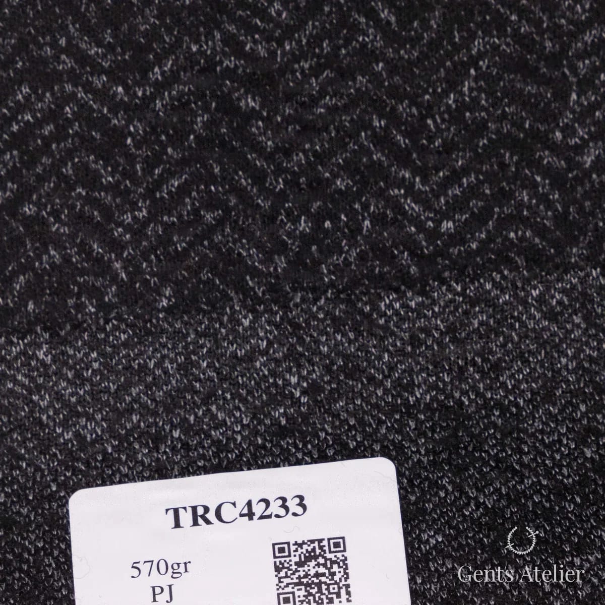 Образец ткани Soft Coats and Knits TRC4233 с этикеткой, тёмно-серый с меланжевым зигзагом
