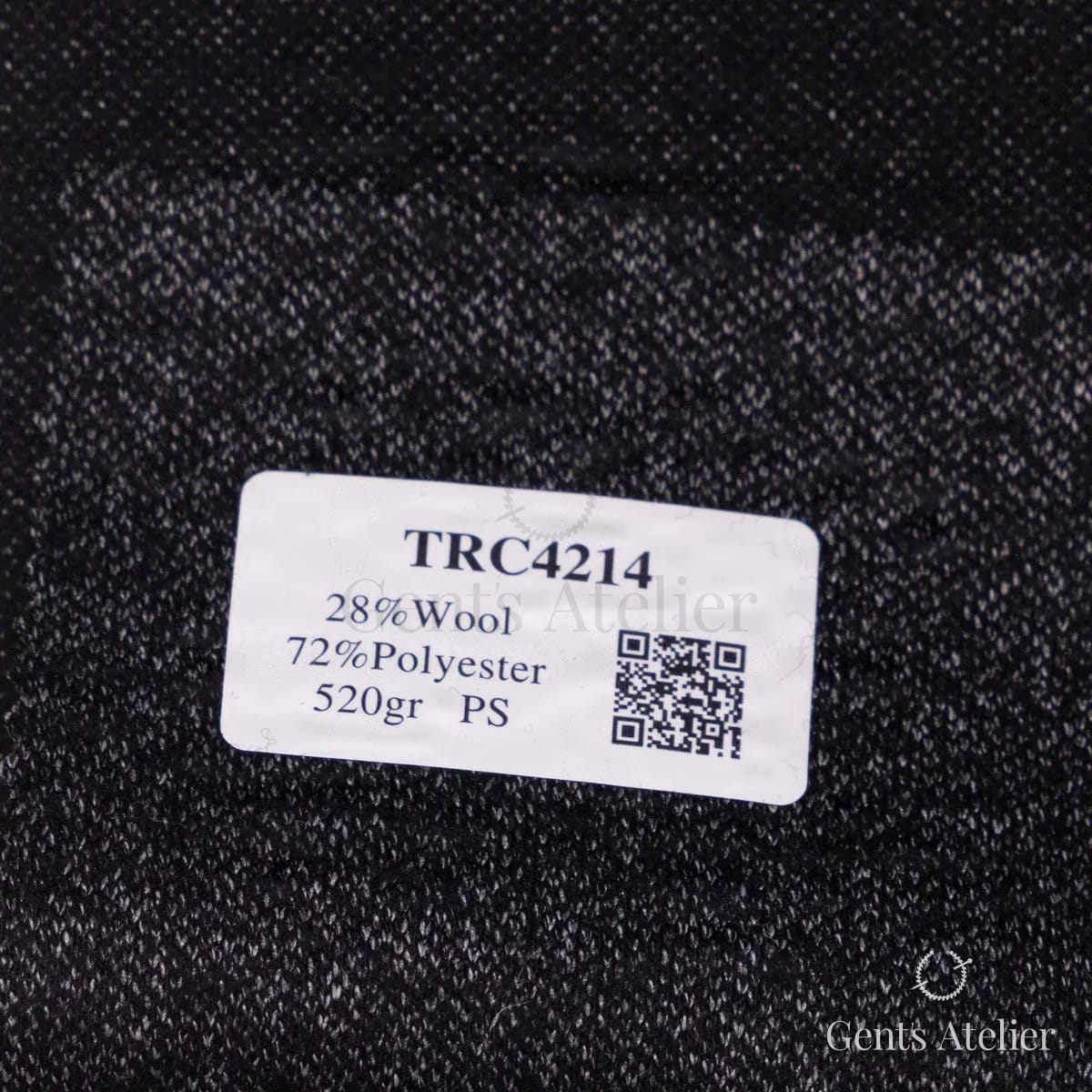 Образец ткани Soft Coats and Knits TRC4214 с этикеткой, чёрный меланж с серо-белой крапинкой