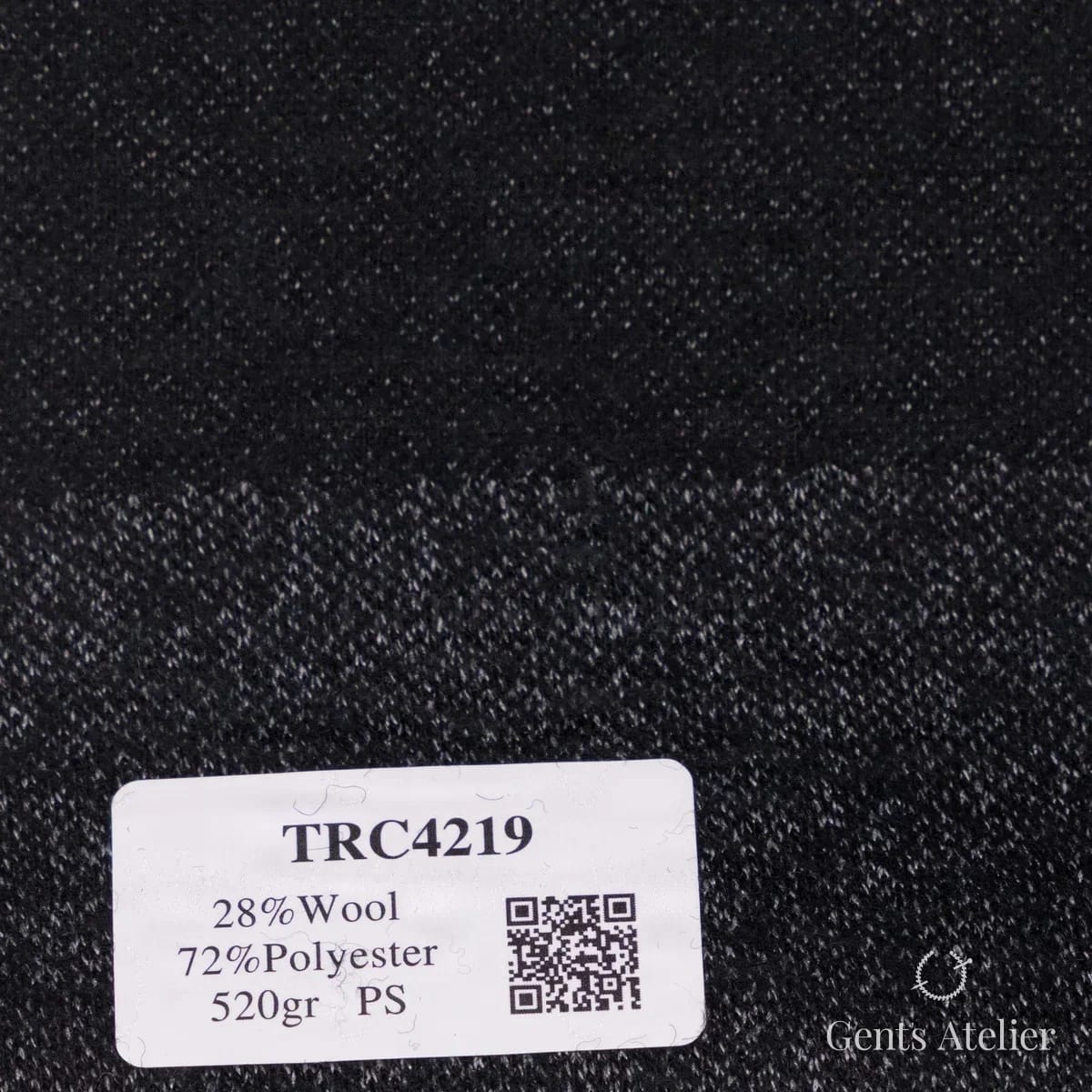 Образец ткани Soft Coats and Knits TRC4219 с этикеткой, чёрный меланж с серой крапинкой