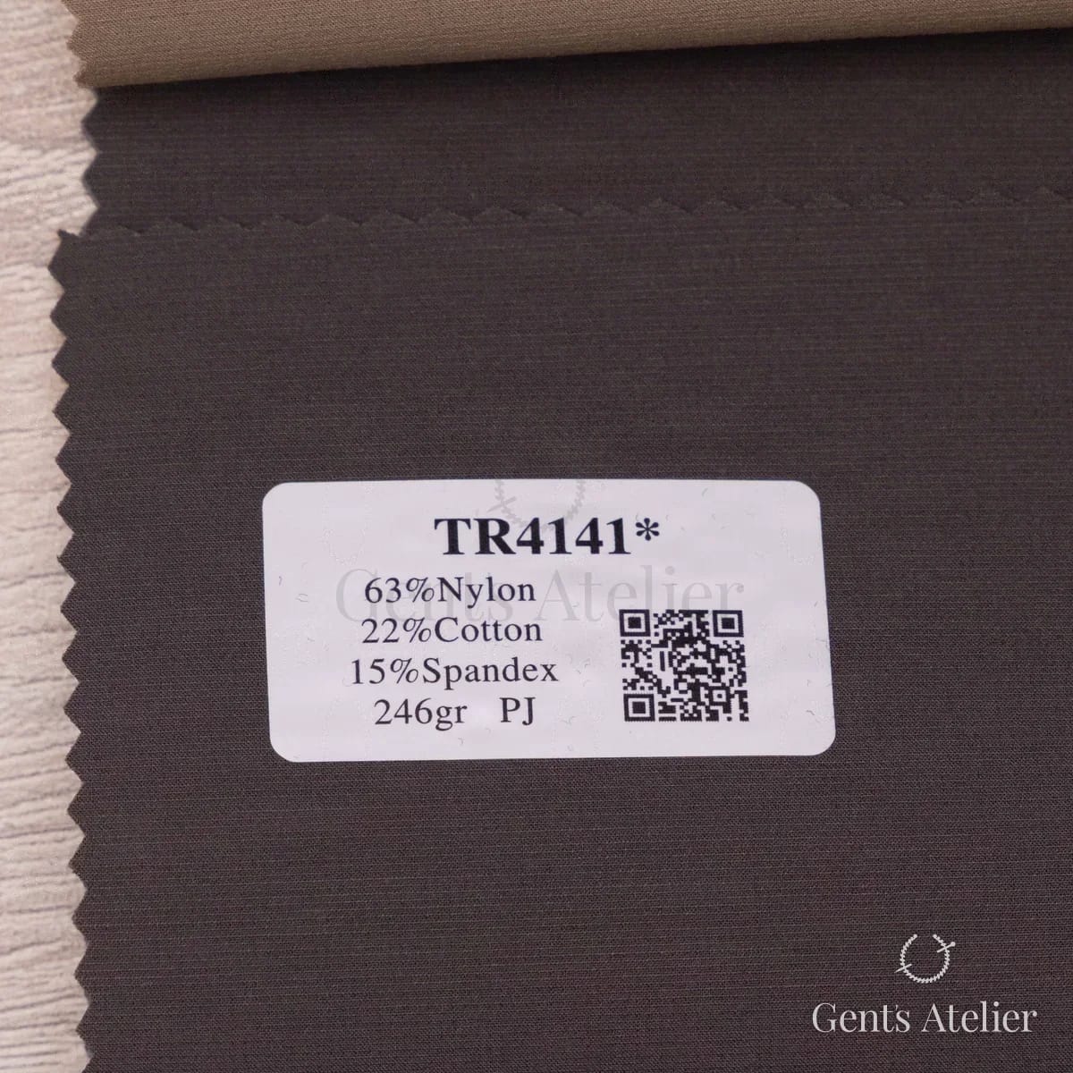Образец ткани Soft Coats and Knits TR4141 с этикеткой, тёмный коричнево-серый (шоколадный графит)