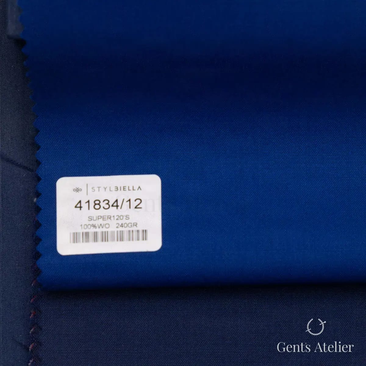 Образец ткани Stylbiella 41834/12 с этикеткой, синий