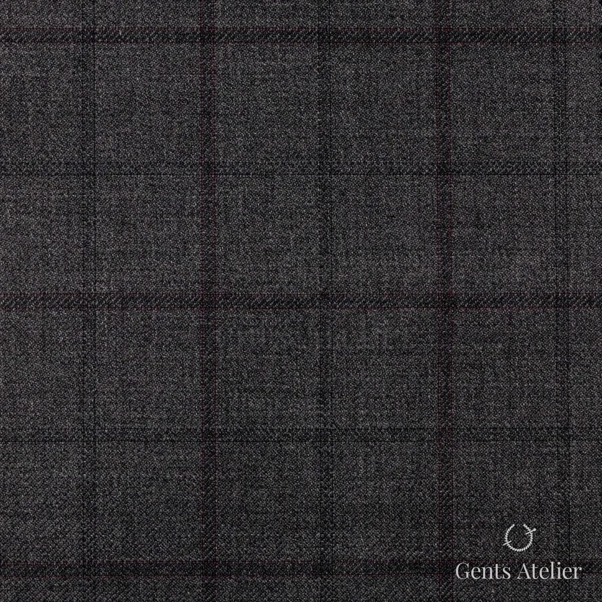 Костюм из Stylbiella 34785 — тёмно-серый в клетку виндоупейн с тонкой бордовой нитью, 100%WO
