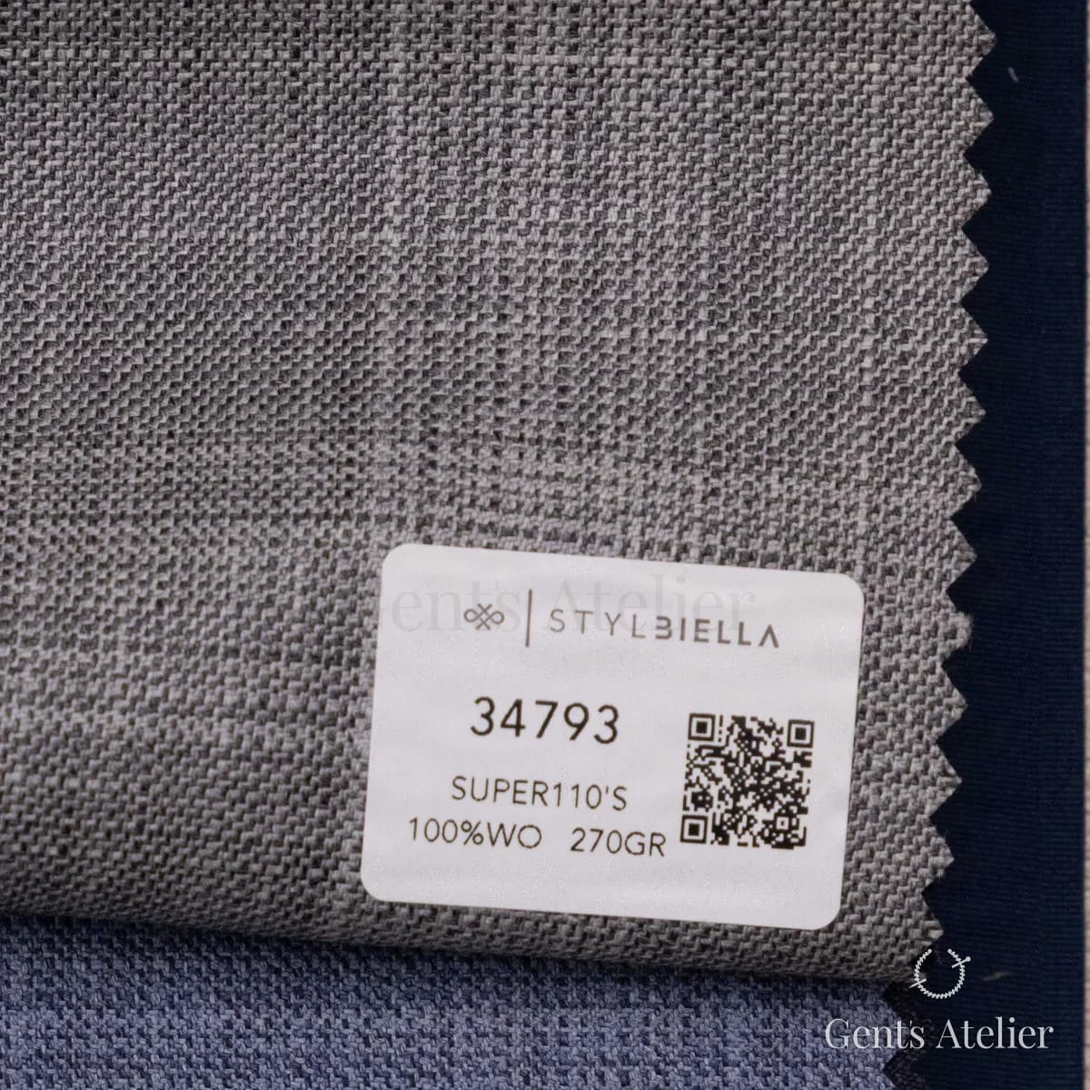Образец ткани Stylbiella 34793 с этикеткой, серый меланж