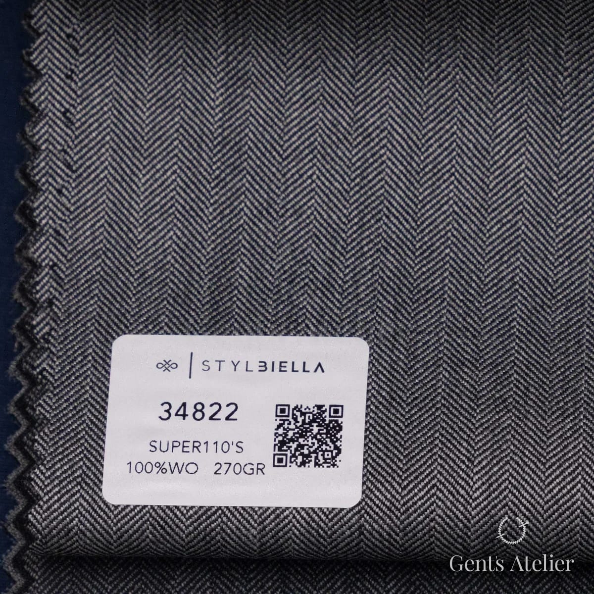 Образец ткани Stylbiella 34822 с этикеткой, серый меланж, ёлочка