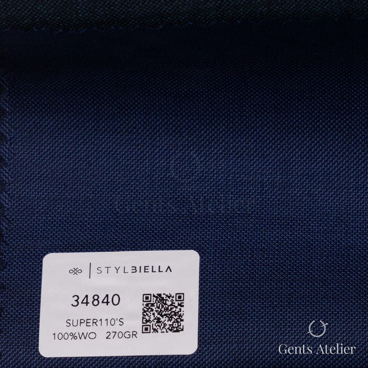 Образец ткани Stylbiella 34840 с этикеткой, насыщенный синий меланж