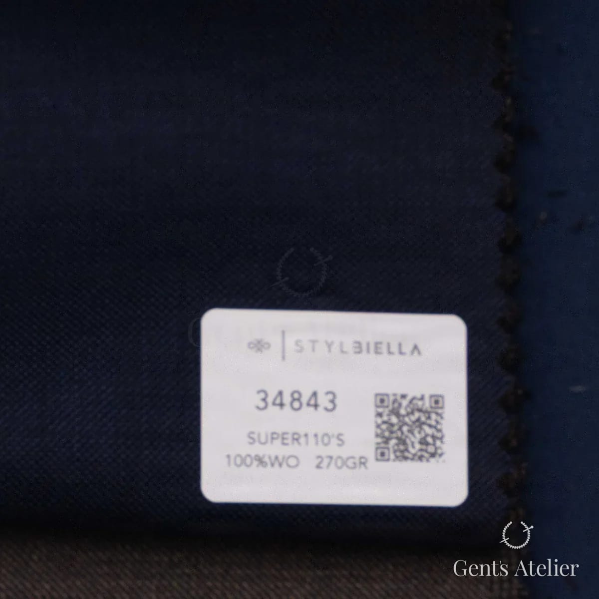 Образец ткани Stylbiella 34843 с этикеткой, тёмно-синий, почти чёрный, меланж
