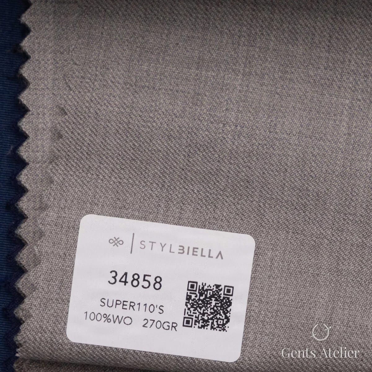 Образец ткани Stylbiella 34858 с этикеткой, светло-серо-бежевый меланж