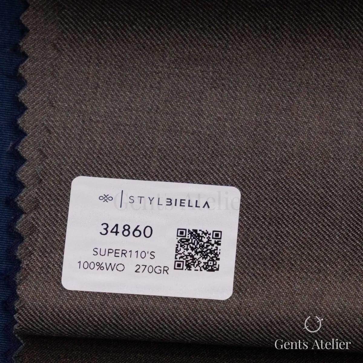 Образец ткани Stylbiella 34860 с этикеткой, тёмно-коричневый меланж