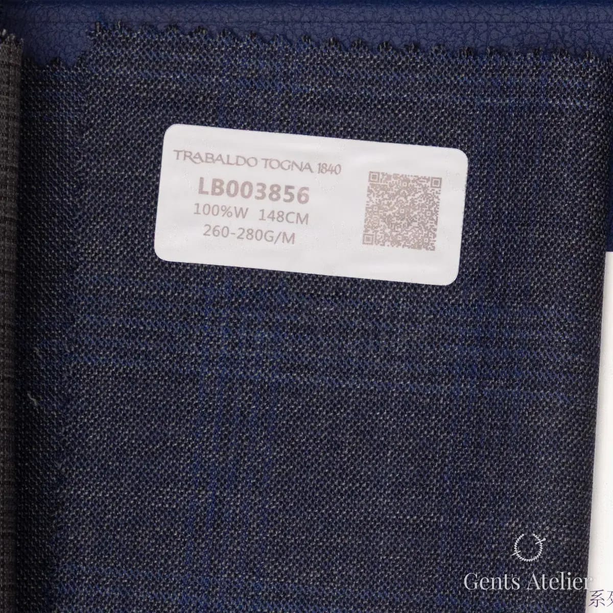 Образец ткани Trabaldo Togna LB003856 с этикеткой, тёмно-синий