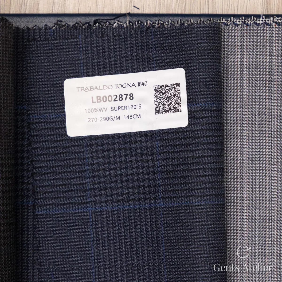 Образец ткани Trabaldo Togna LB002878 с этикеткой, тёмно-синий