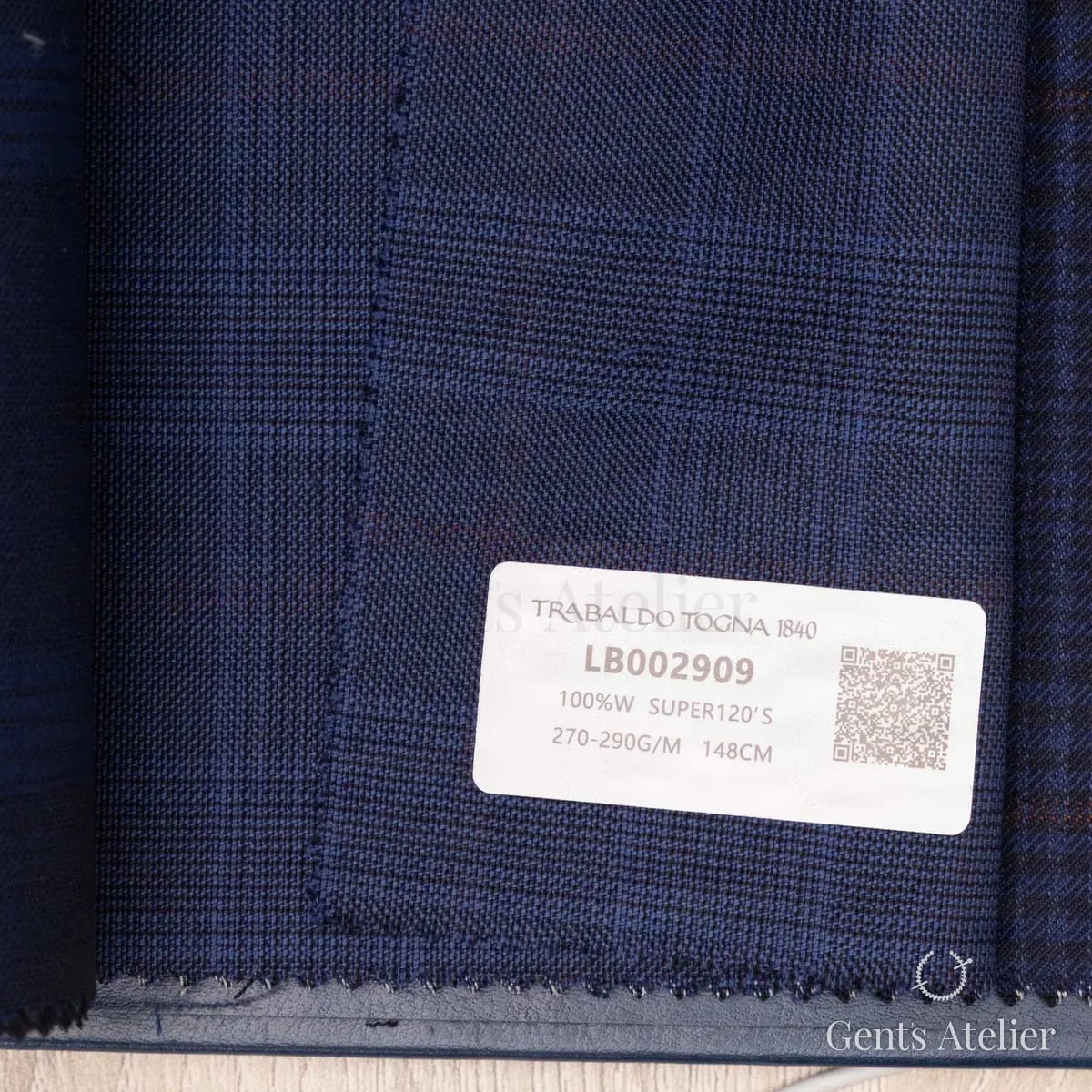 Образец ткани Trabaldo Togna LB002909 с этикеткой, тёмно-синий