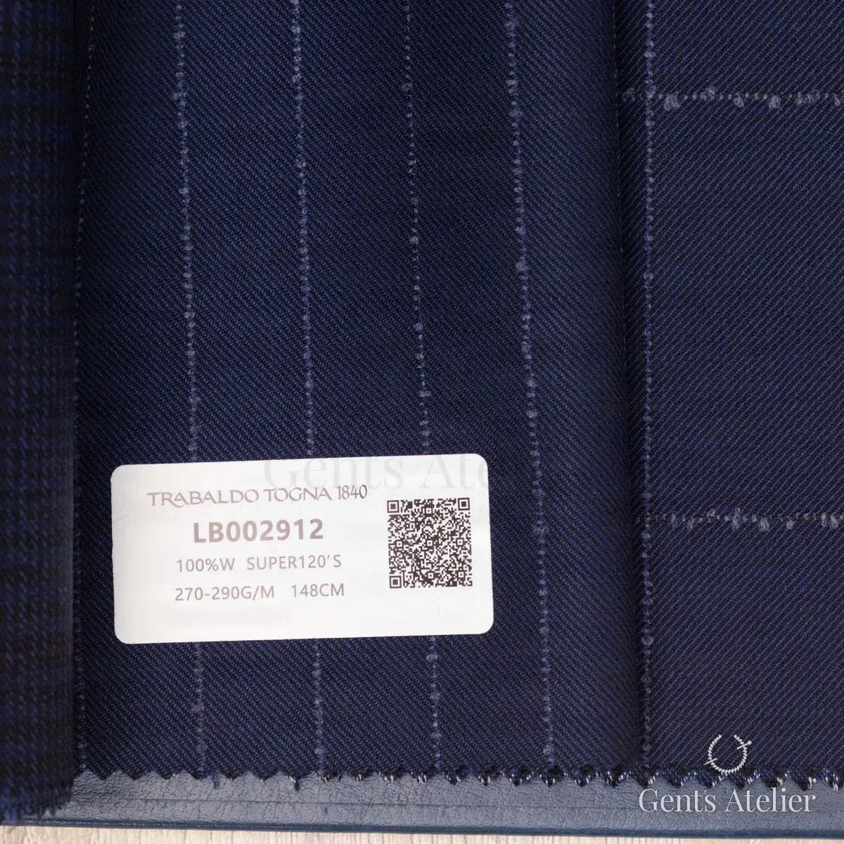 Образец ткани Trabaldo Togna LB002912 с этикеткой, тёмно-синий
