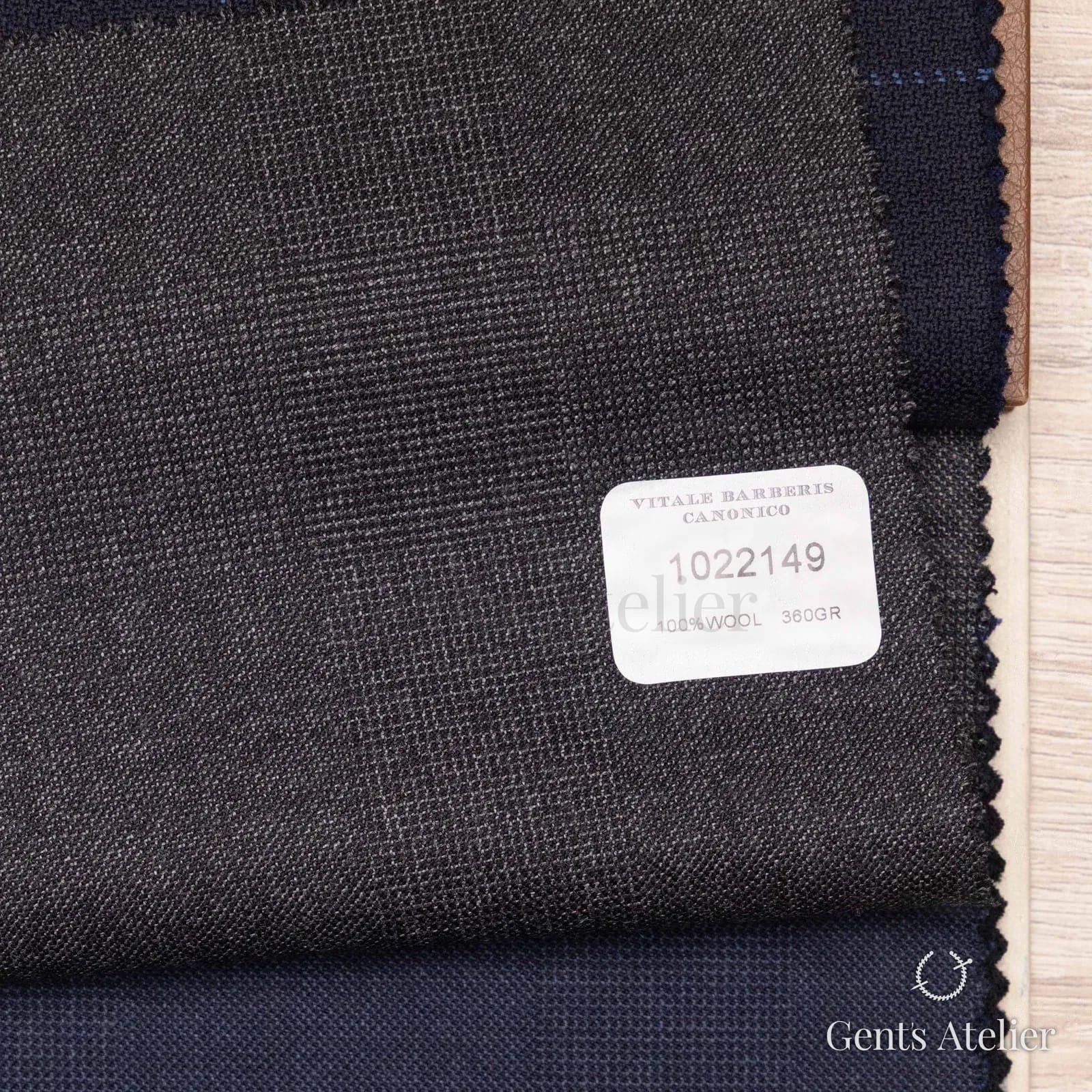 Образец ткани Vitale Barberis Canonico 1022149 с этикеткой, тёмно-серый меланж