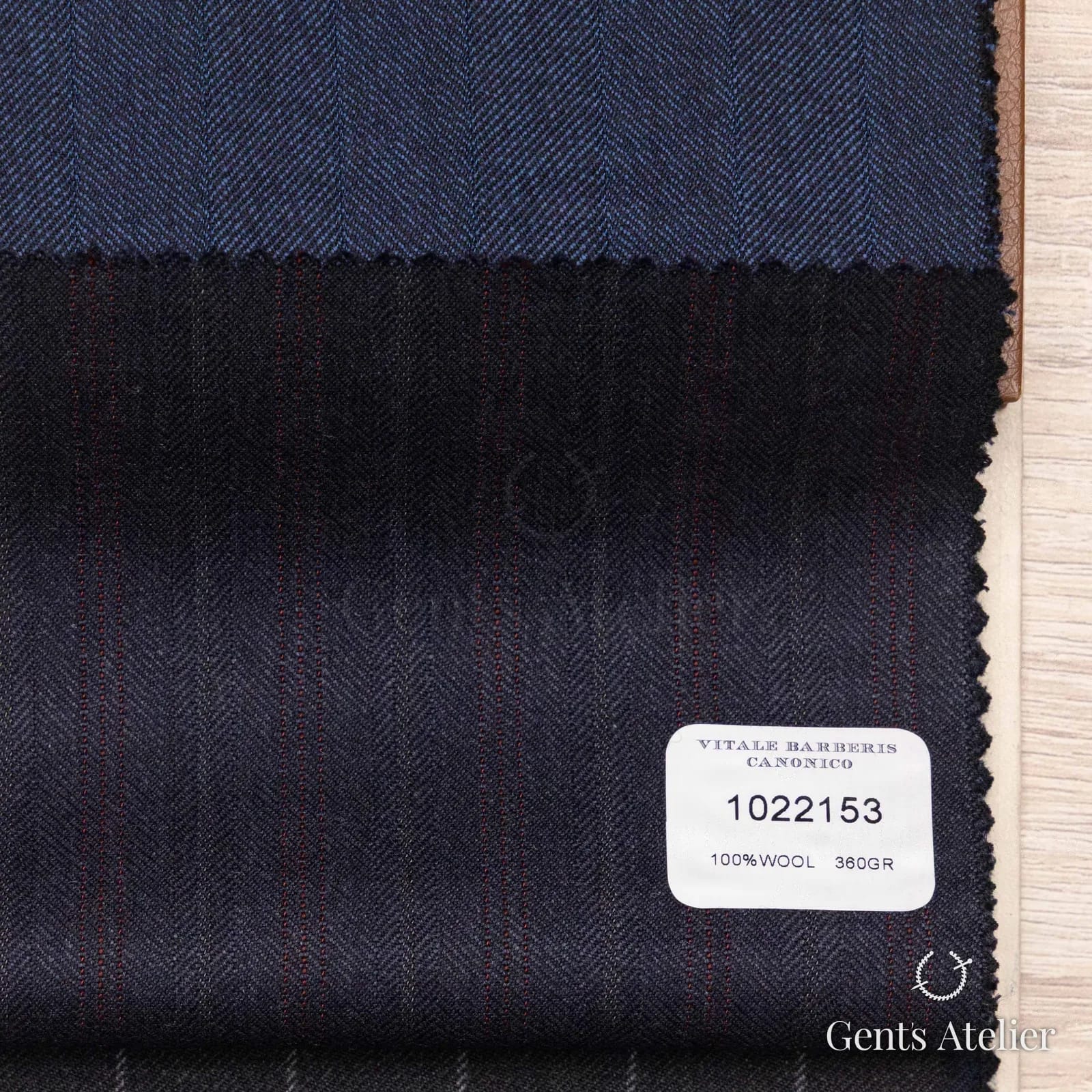Образец ткани Vitale Barberis Canonico 1022153 с этикеткой, тёмно-синий