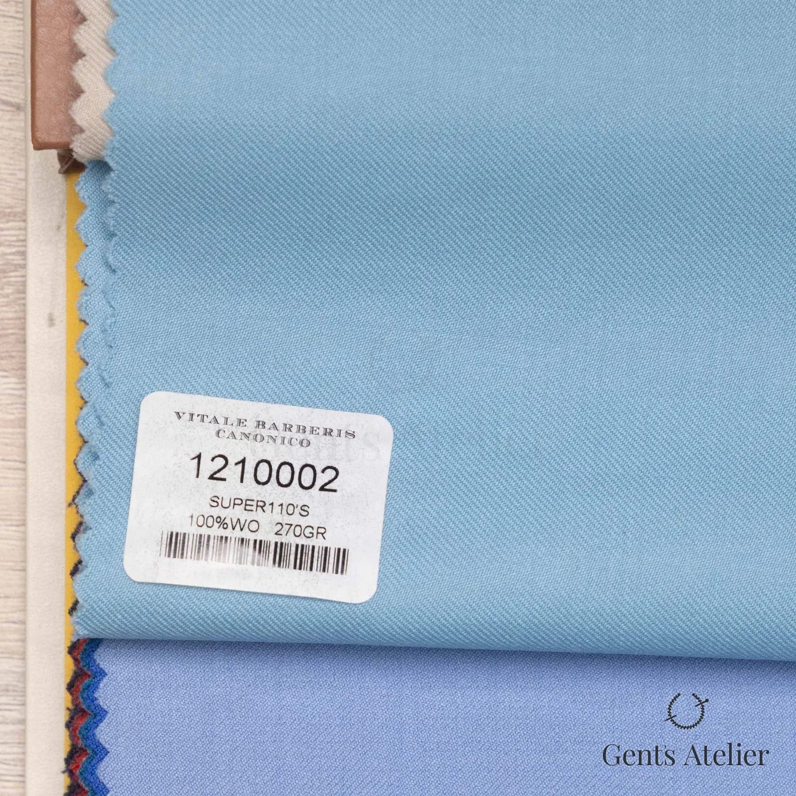 Образец ткани Vitale Barberis Canonico 1210002 с этикеткой, голубой