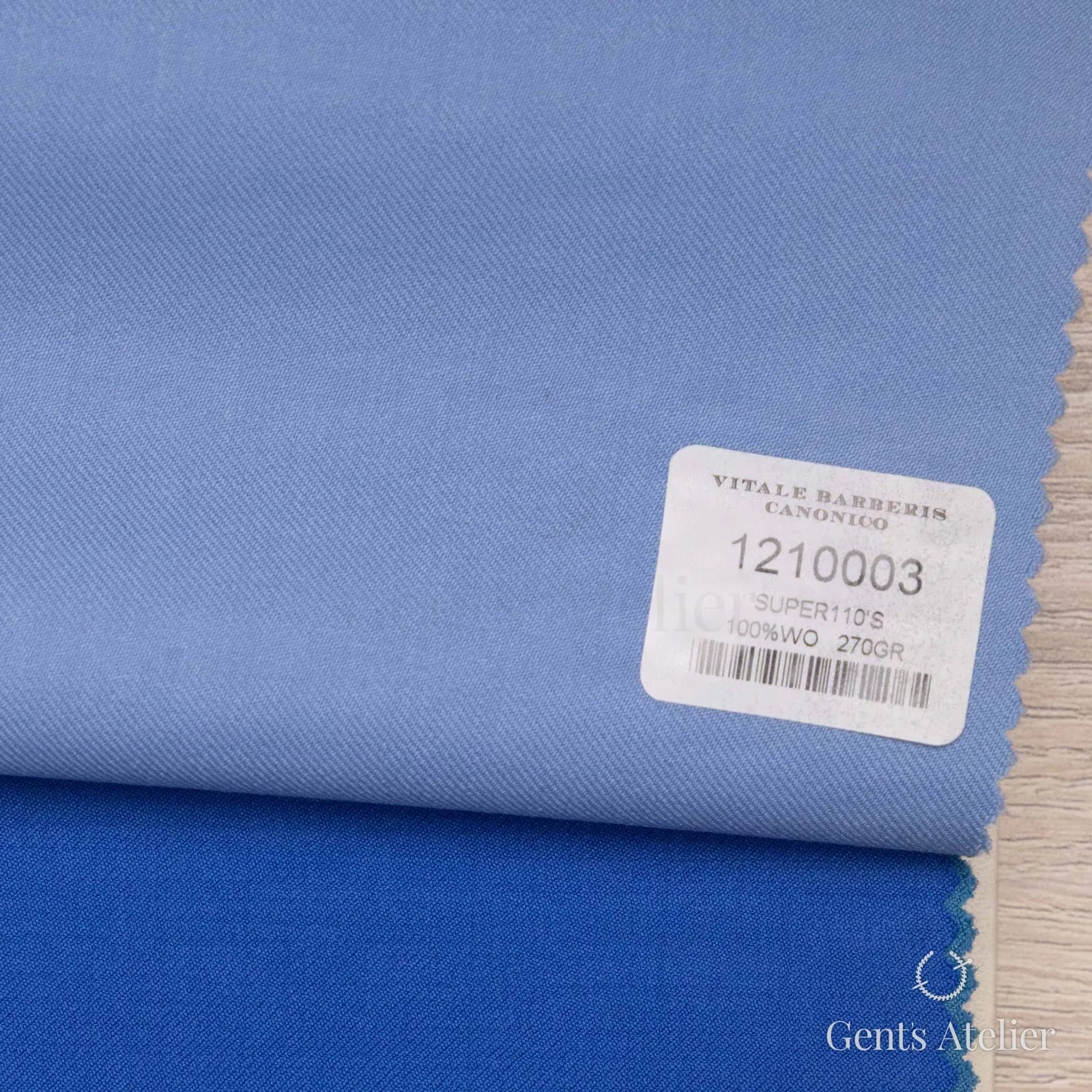Образец ткани Vitale Barberis Canonico 1210003 с этикеткой, голубой