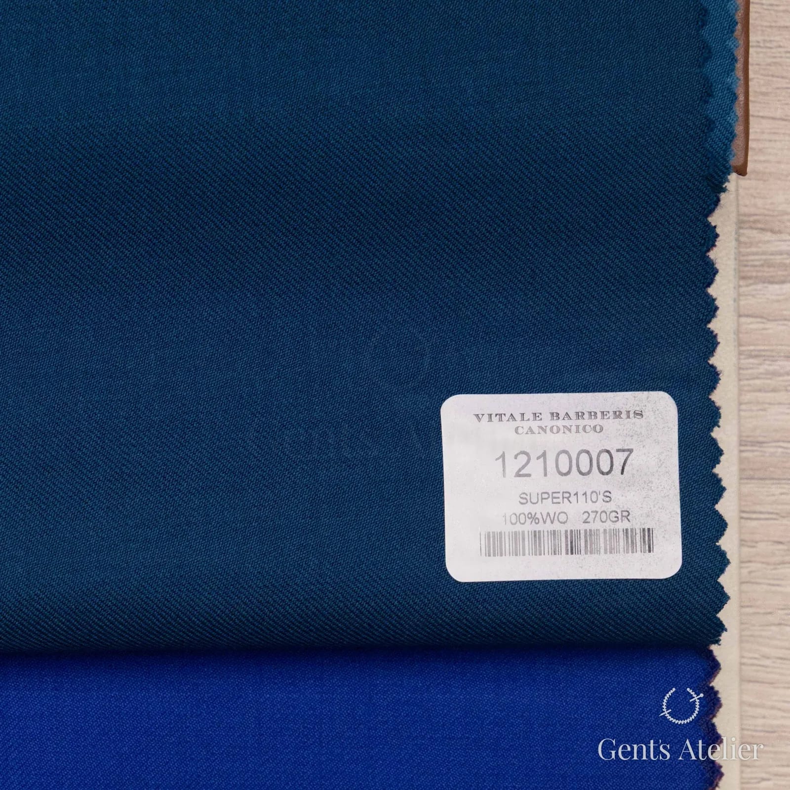 Образец ткани Vitale Barberis Canonico 1210007 с этикеткой, тёмно-синий