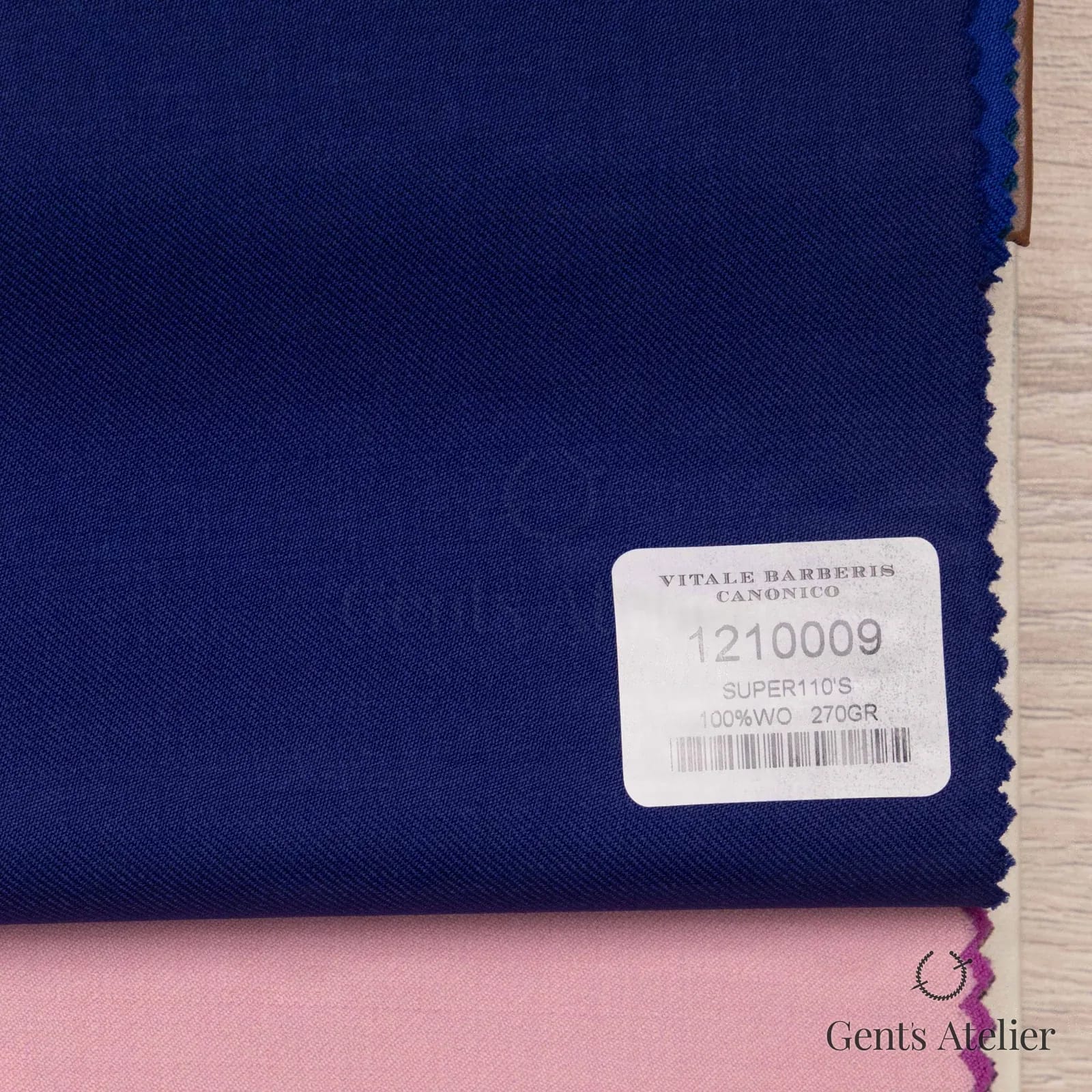 Образец ткани Vitale Barberis Canonico 1210009 с этикеткой, тёмно-синий