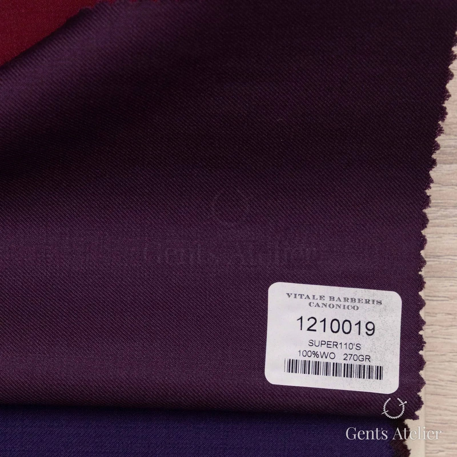 Образец ткани Vitale Barberis Canonico 1210019 с этикеткой, фиолетовый