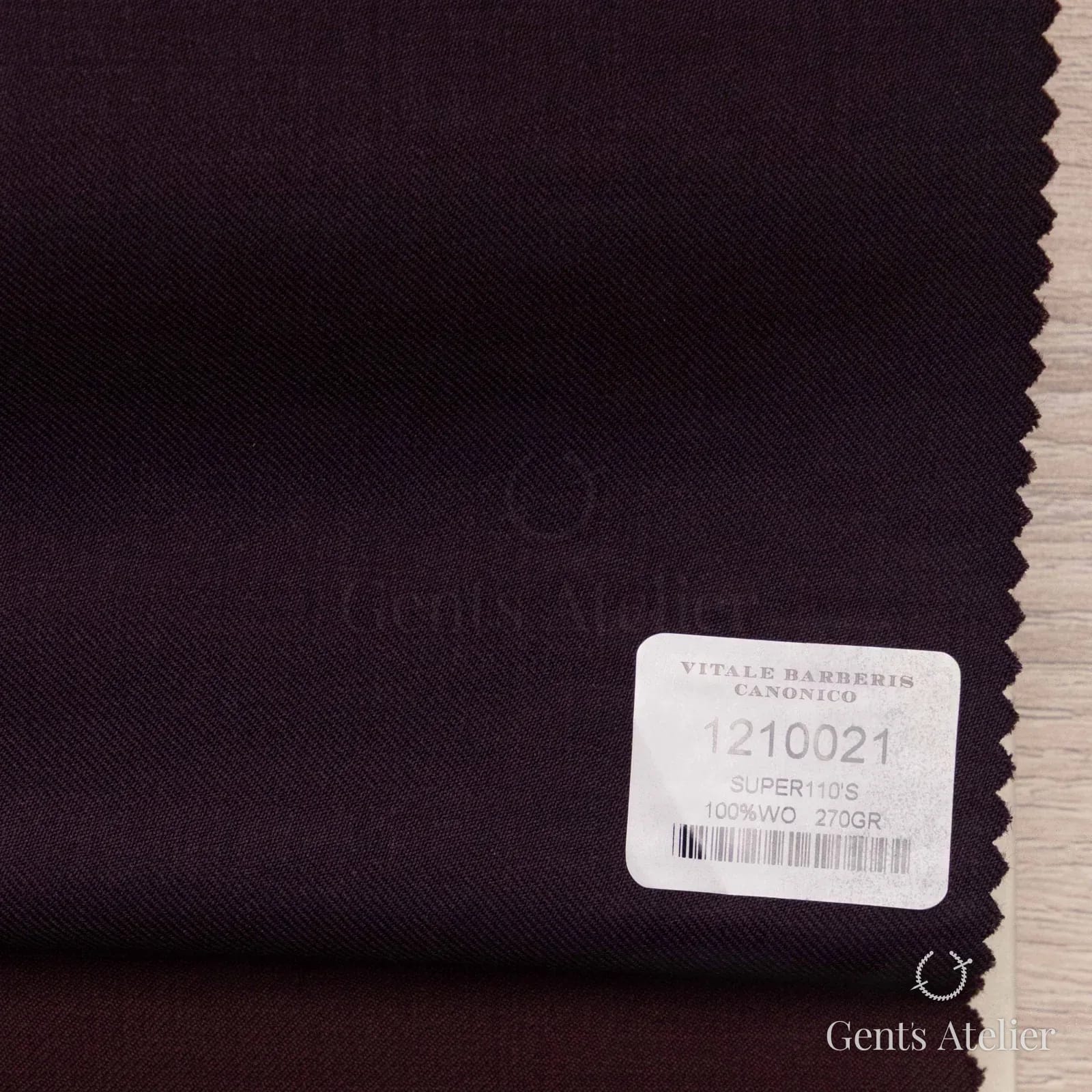 Образец ткани Vitale Barberis Canonico 1210021 с этикеткой, тёмно-баклажановый