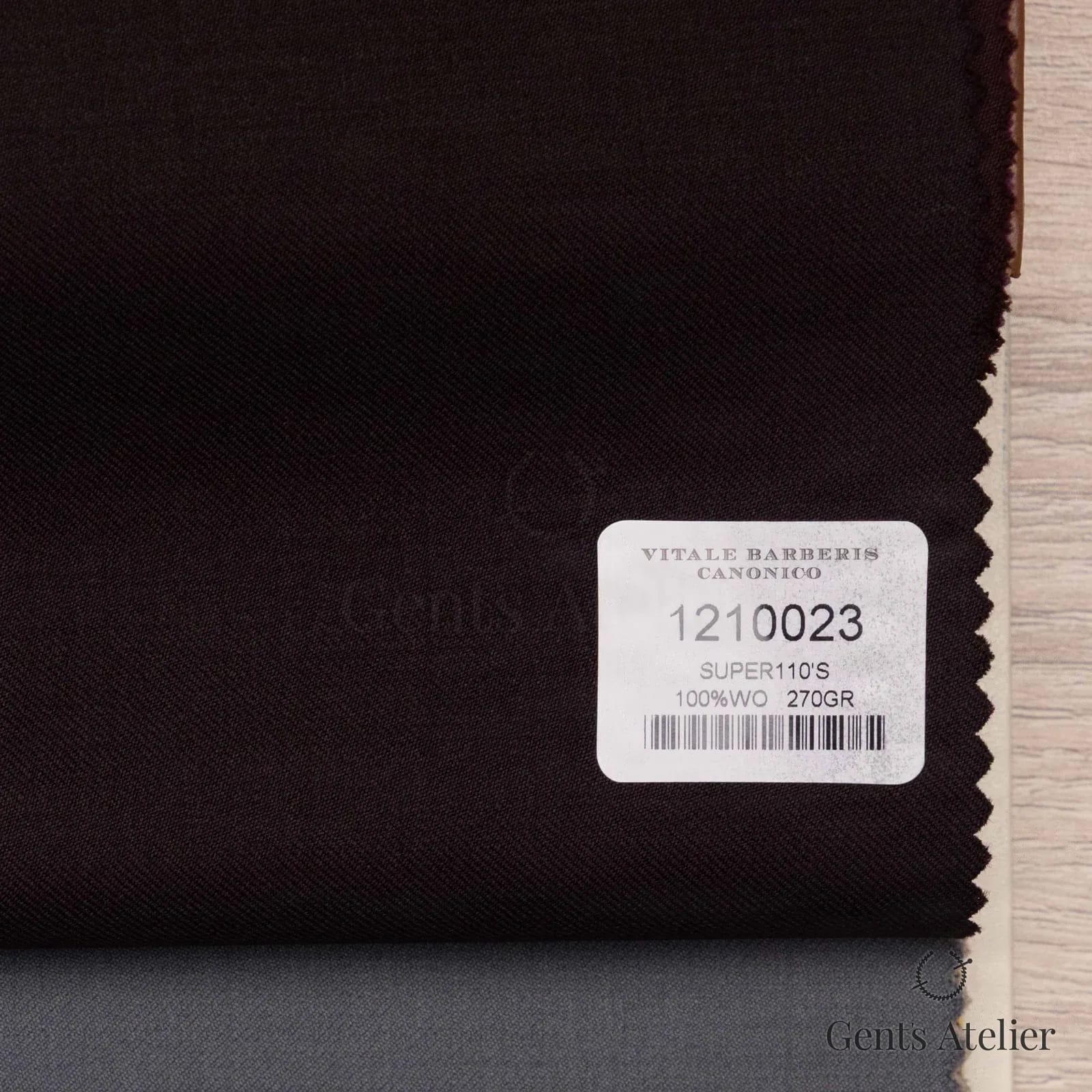 Образец ткани Vitale Barberis Canonico 1210023 с этикеткой, тёмно-коричневый