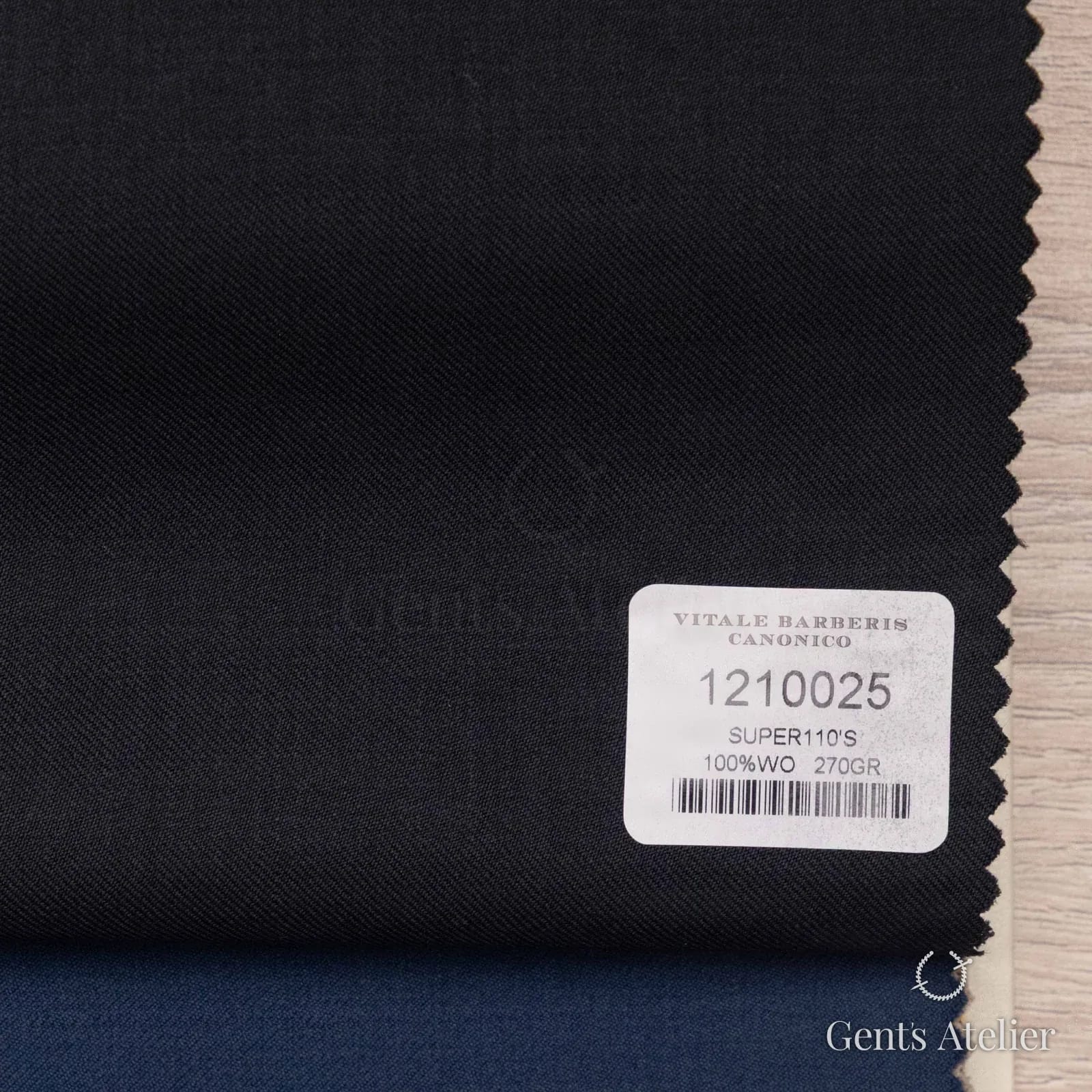 Образец ткани Vitale Barberis Canonico 1210025 с этикеткой, тёмно-синий