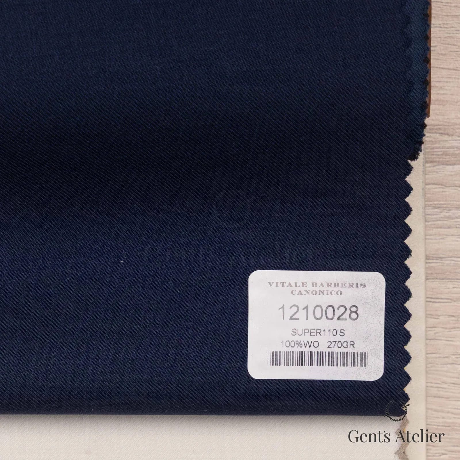 Образец ткани Vitale Barberis Canonico 1210028 с этикеткой, тёмно-синий