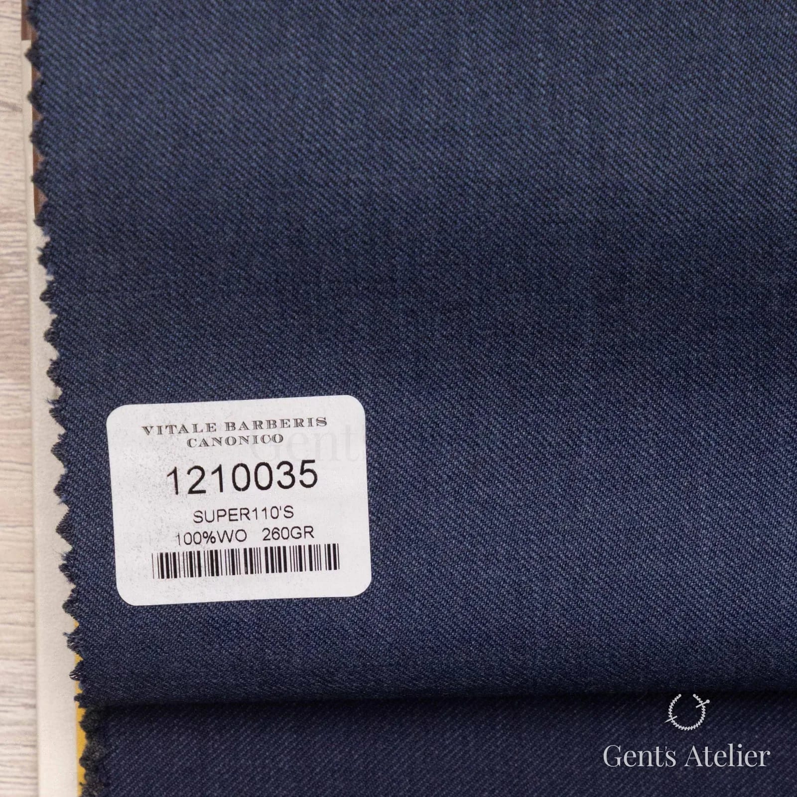 Образец ткани Vitale Barberis Canonico 1210035 с этикеткой, синий джинсовый