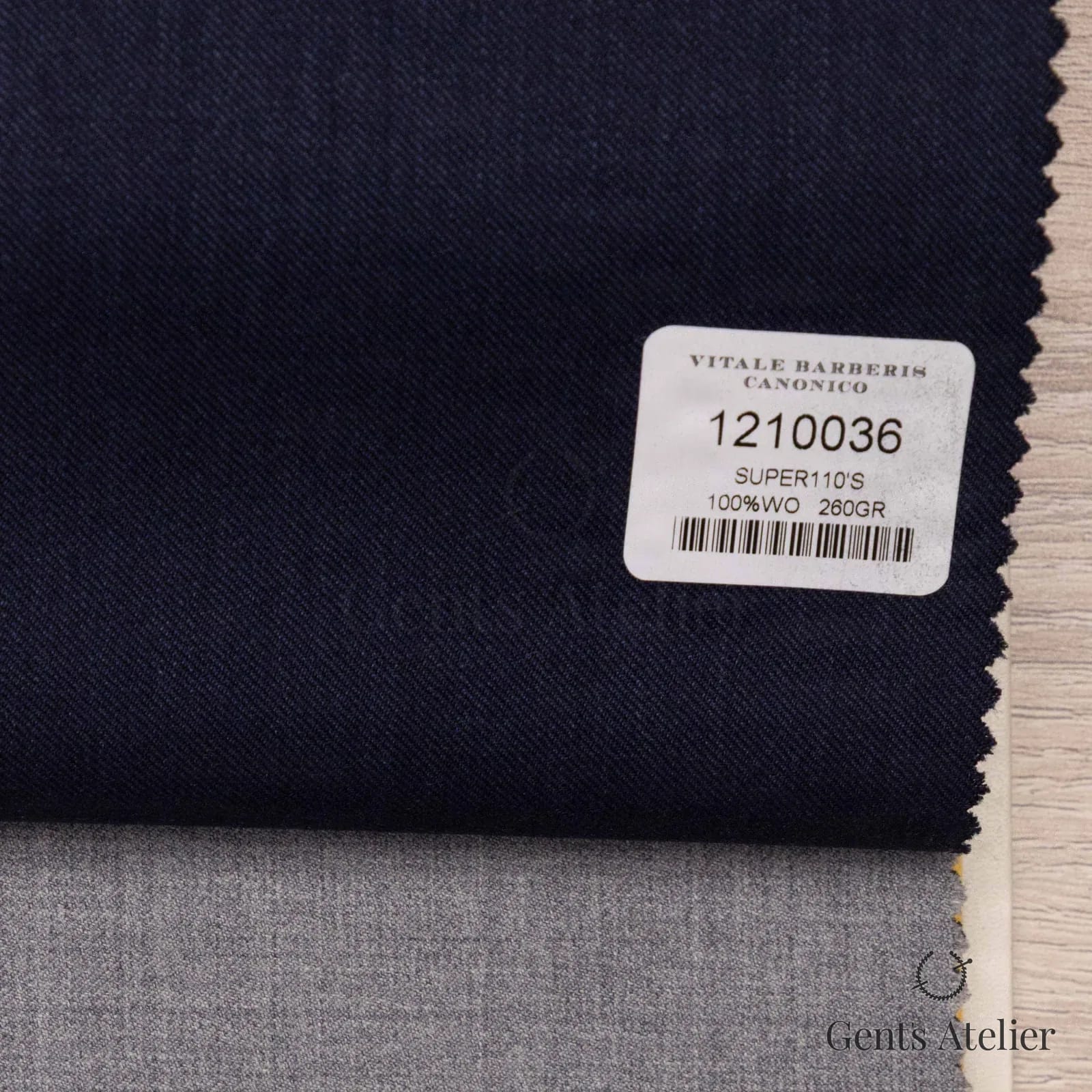 Образец ткани Vitale Barberis Canonico 1210036 с этикеткой, тёмно-синий