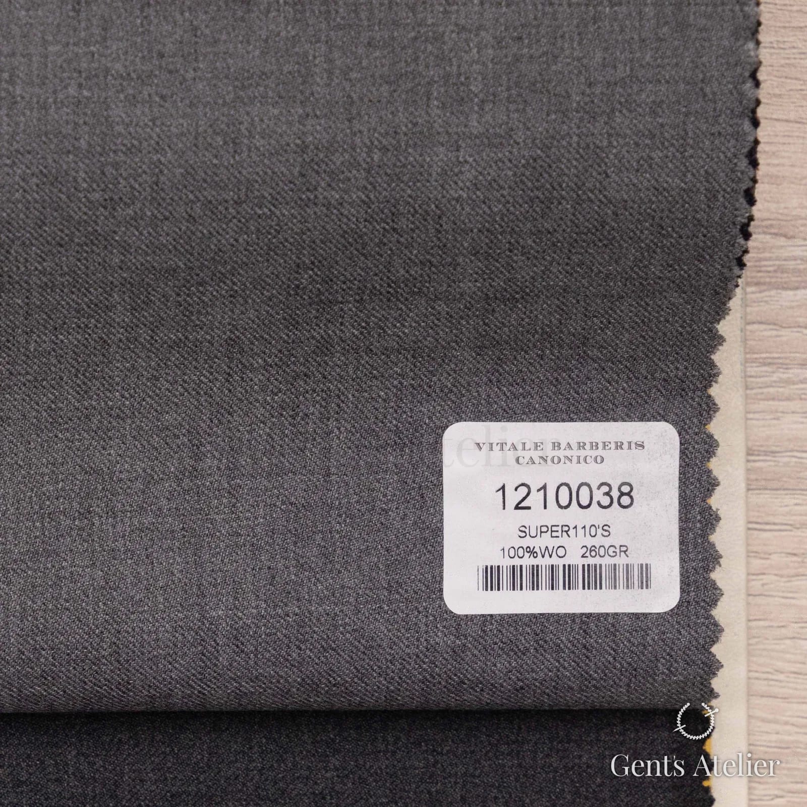 Образец ткани Vitale Barberis Canonico 1210038 с этикеткой, тёмно-серый