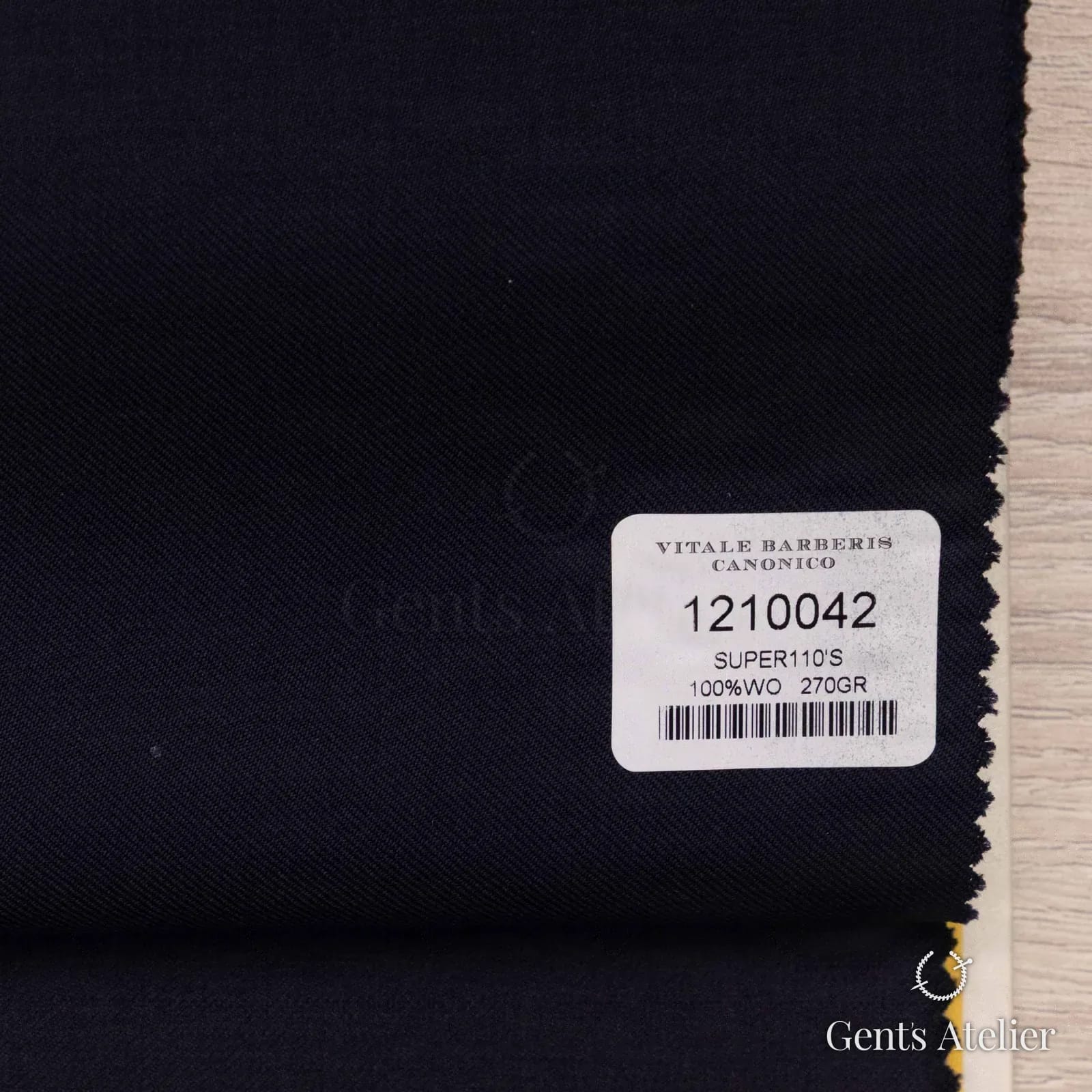 Образец ткани Vitale Barberis Canonico 1210042 с этикеткой, очень тёмный синий