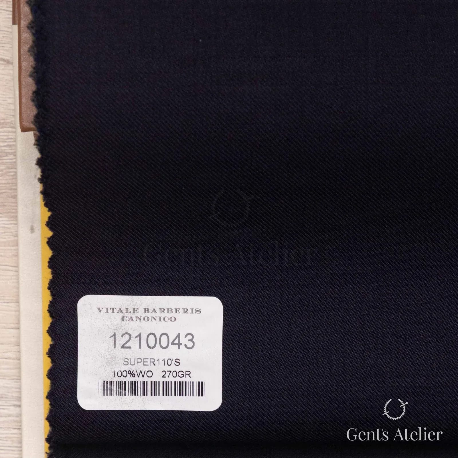 Образец ткани Vitale Barberis Canonico 1210043 с этикеткой, очень тёмный синий