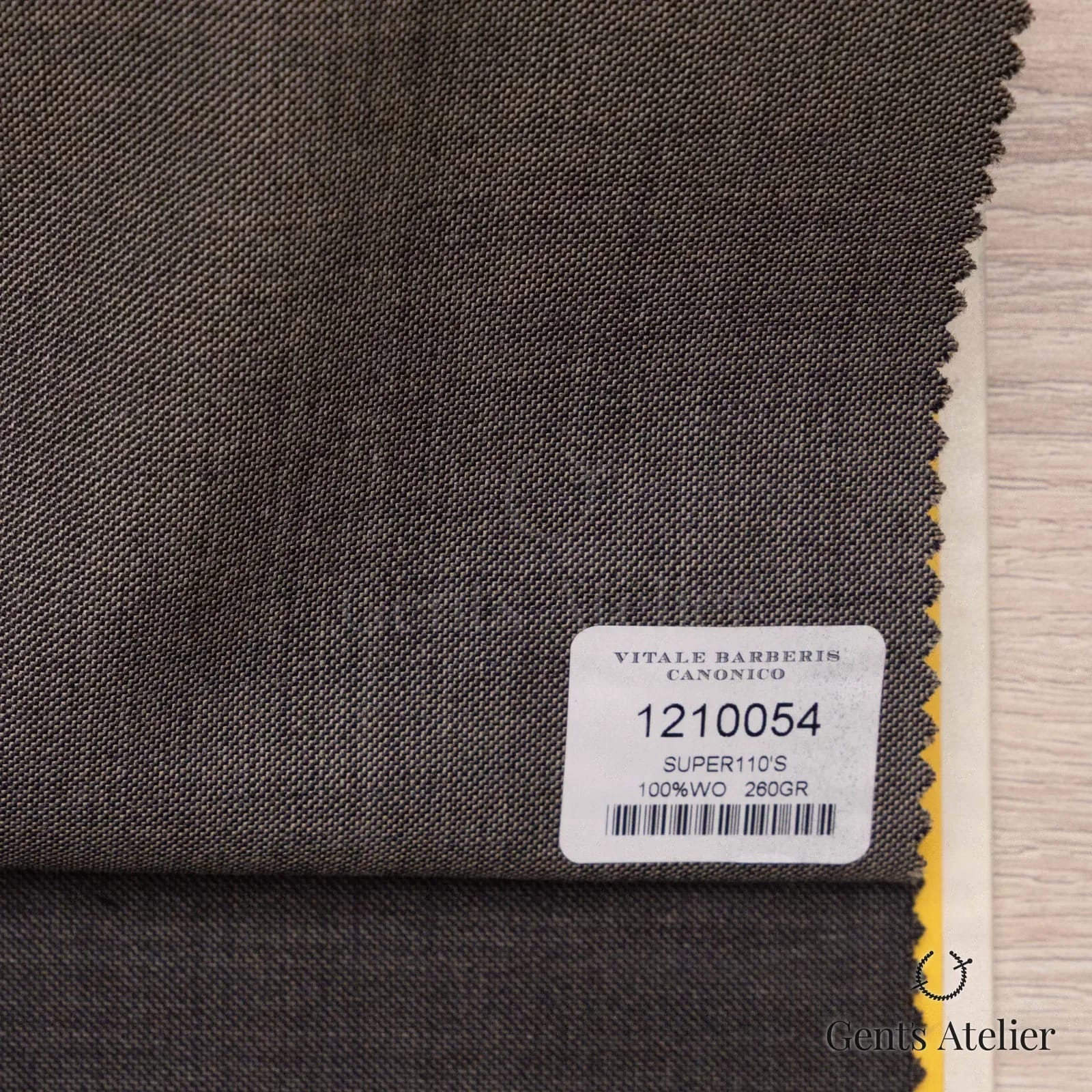Образец ткани Vitale Barberis Canonico 1210054 с этикеткой, коричнево-серый