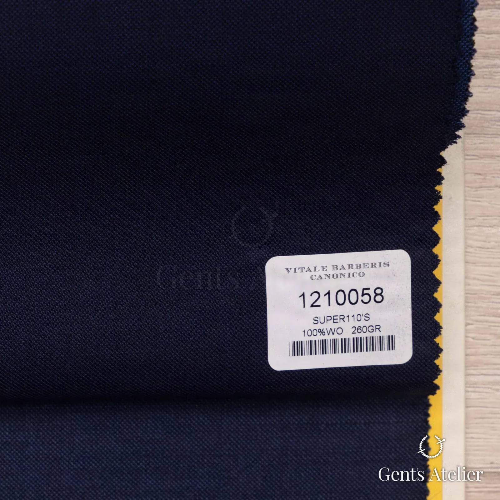 Образец ткани Vitale Barberis Canonico 1210058 с этикеткой, тёмно-синий