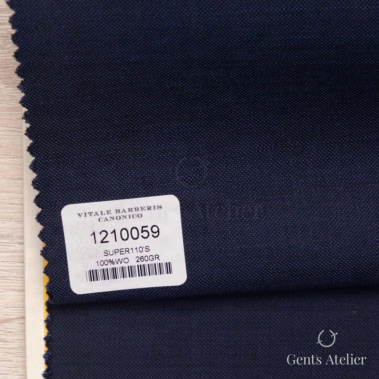 Образец ткани Vitale Barberis Canonico 1210059 с этикеткой, тёмно-синий