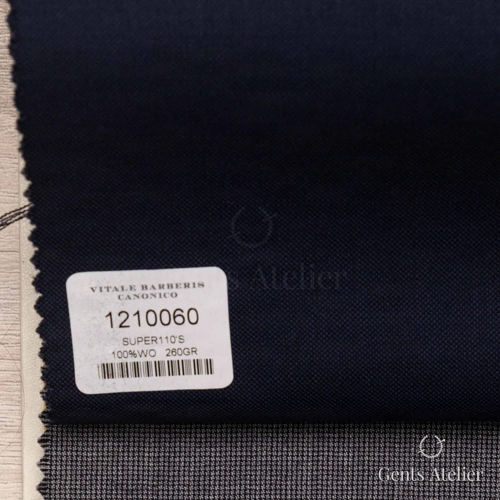 Образец ткани Vitale Barberis Canonico 1210060 с этикеткой, тёмно-синий