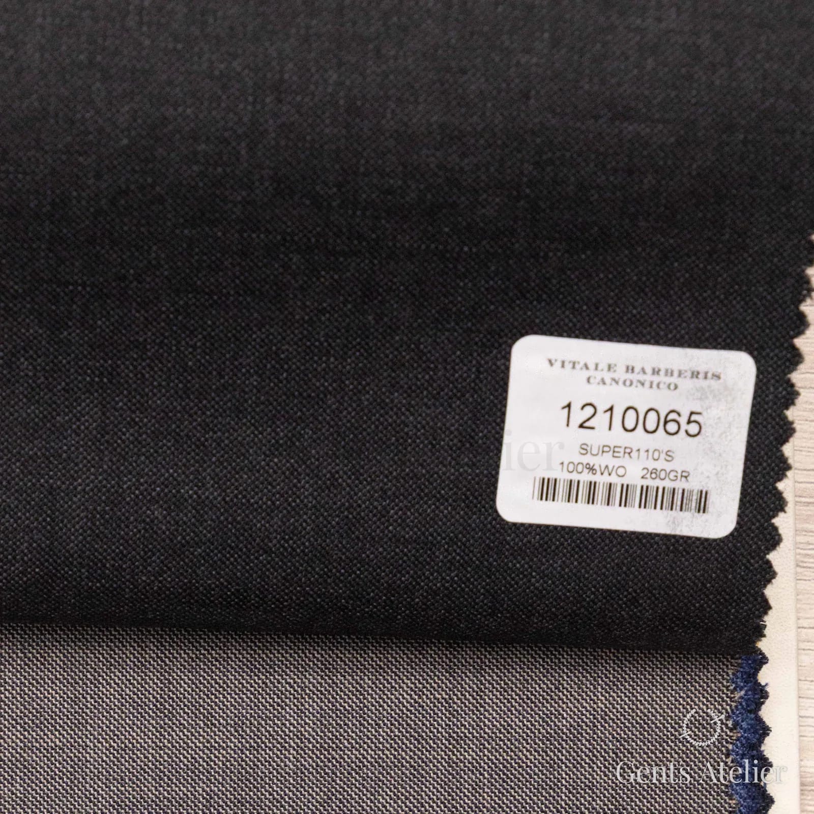 Образец ткани Vitale Barberis Canonico 1210065 с этикеткой, тёмно-серый