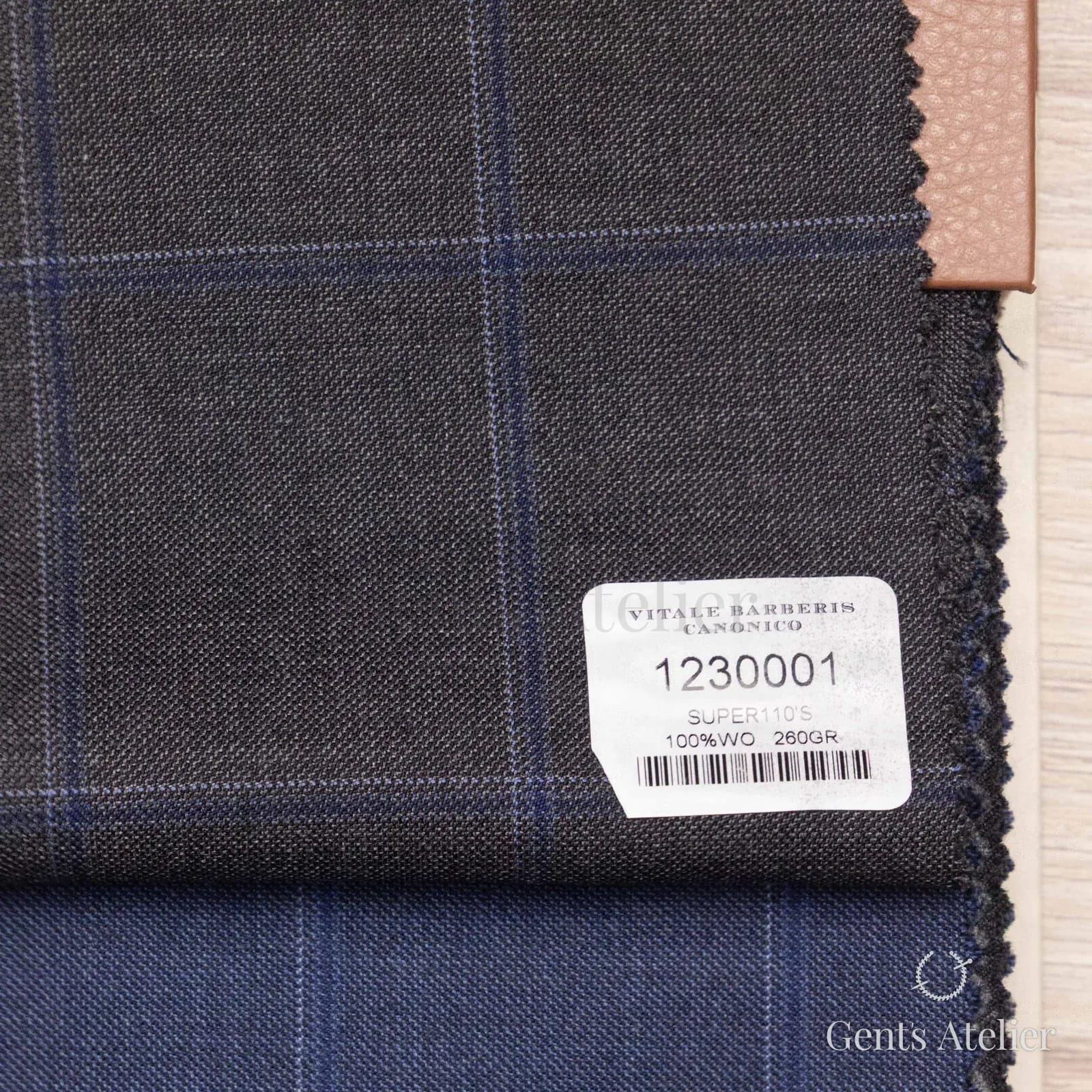 Образец ткани Vitale Barberis Canonico 1230001 с этикеткой, тёмно-серый
